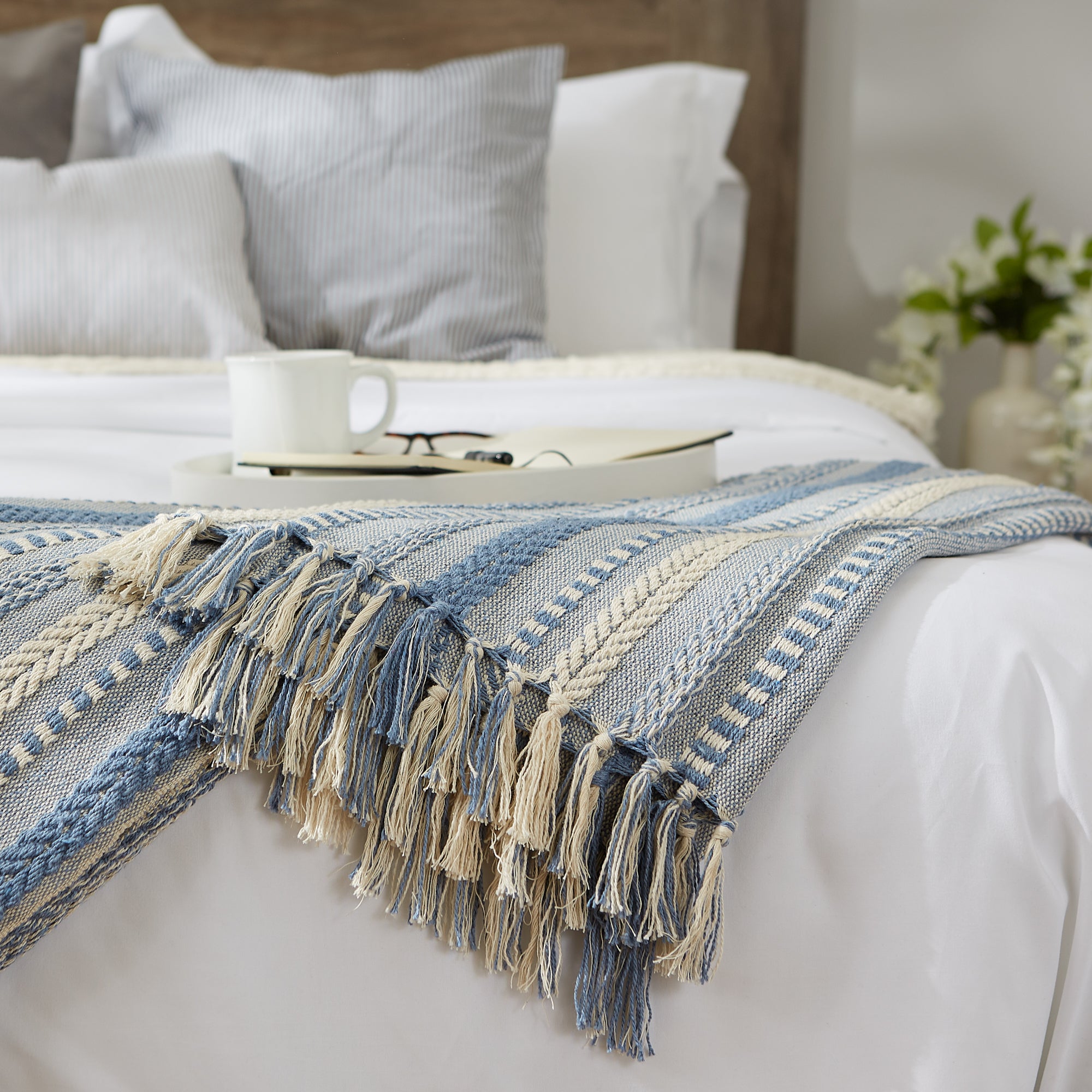 Stonewash Blue Braided Stripe Throw