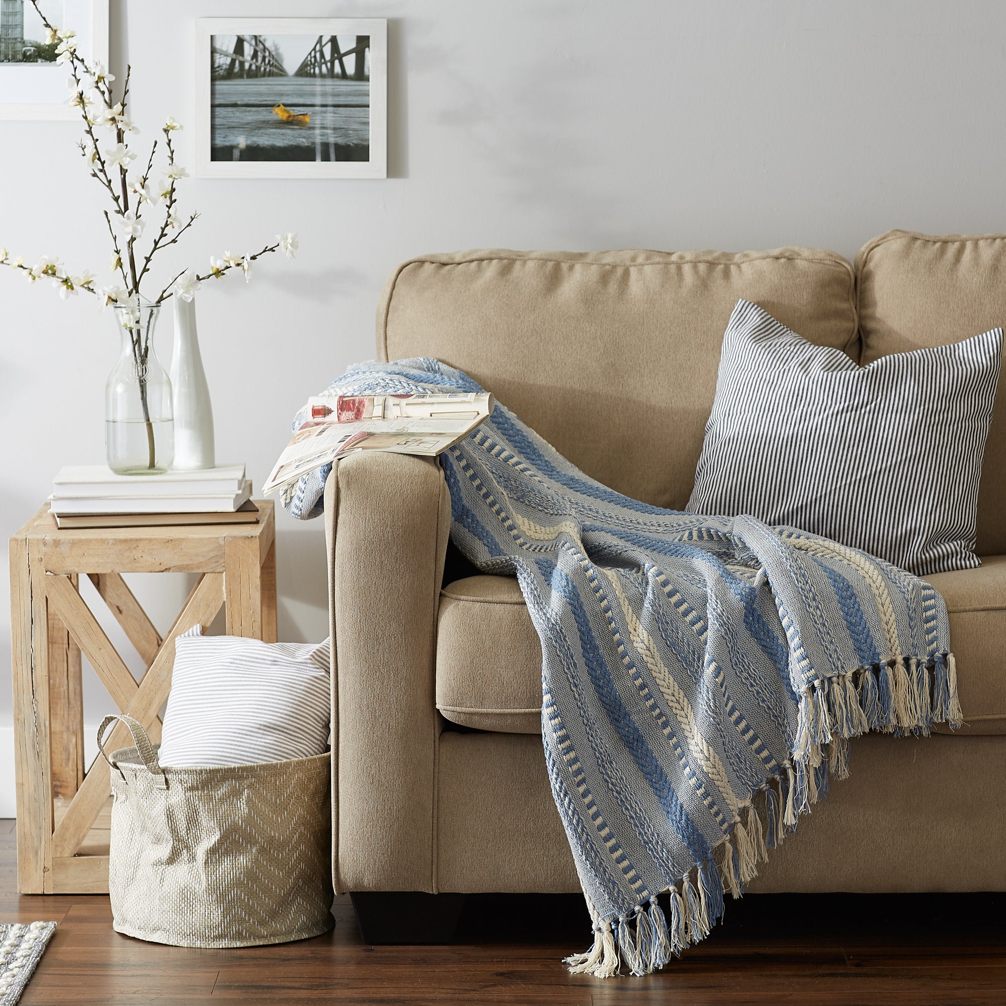 Stonewash Blue Braided Stripe Throw