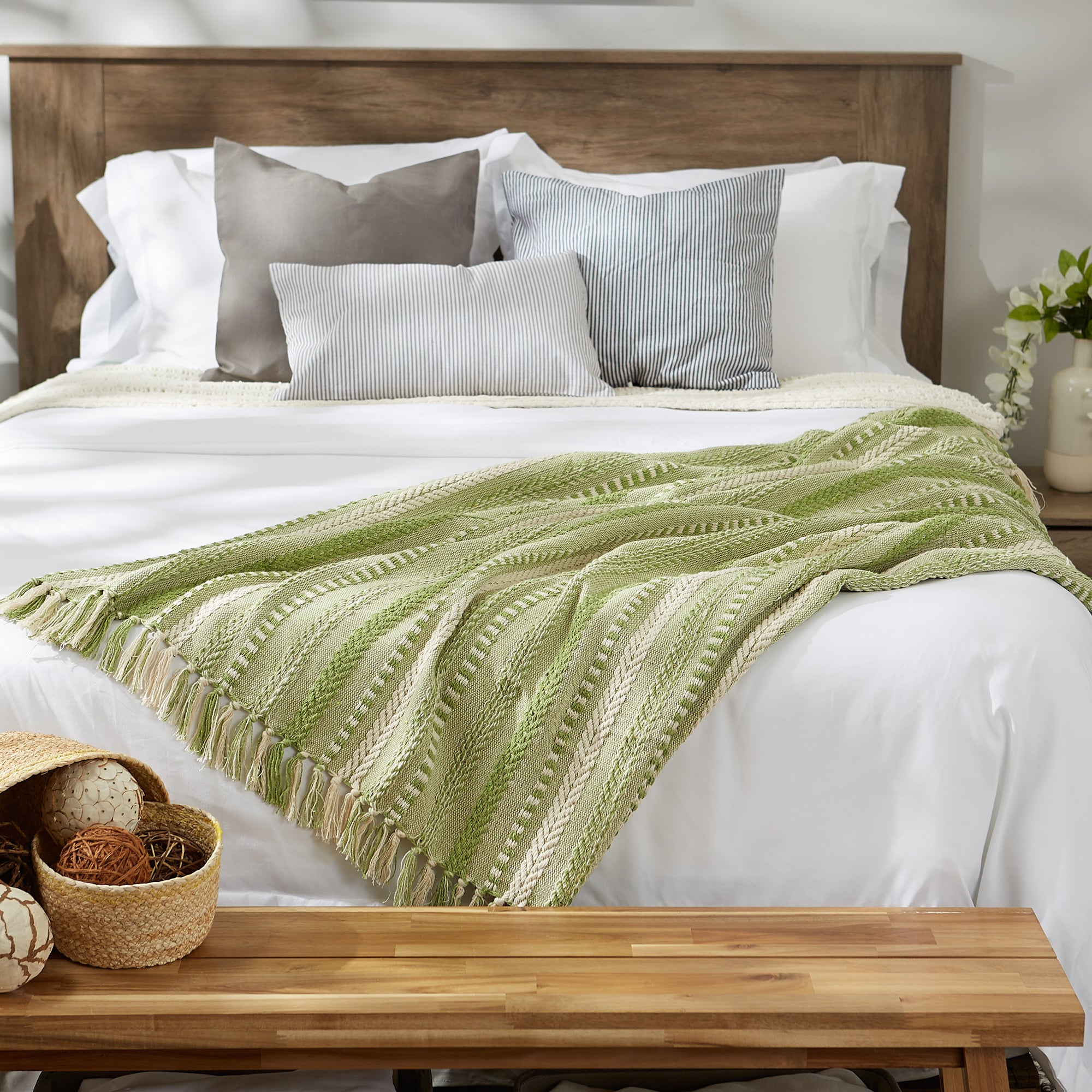 Antique Green Braided Stripe Throw