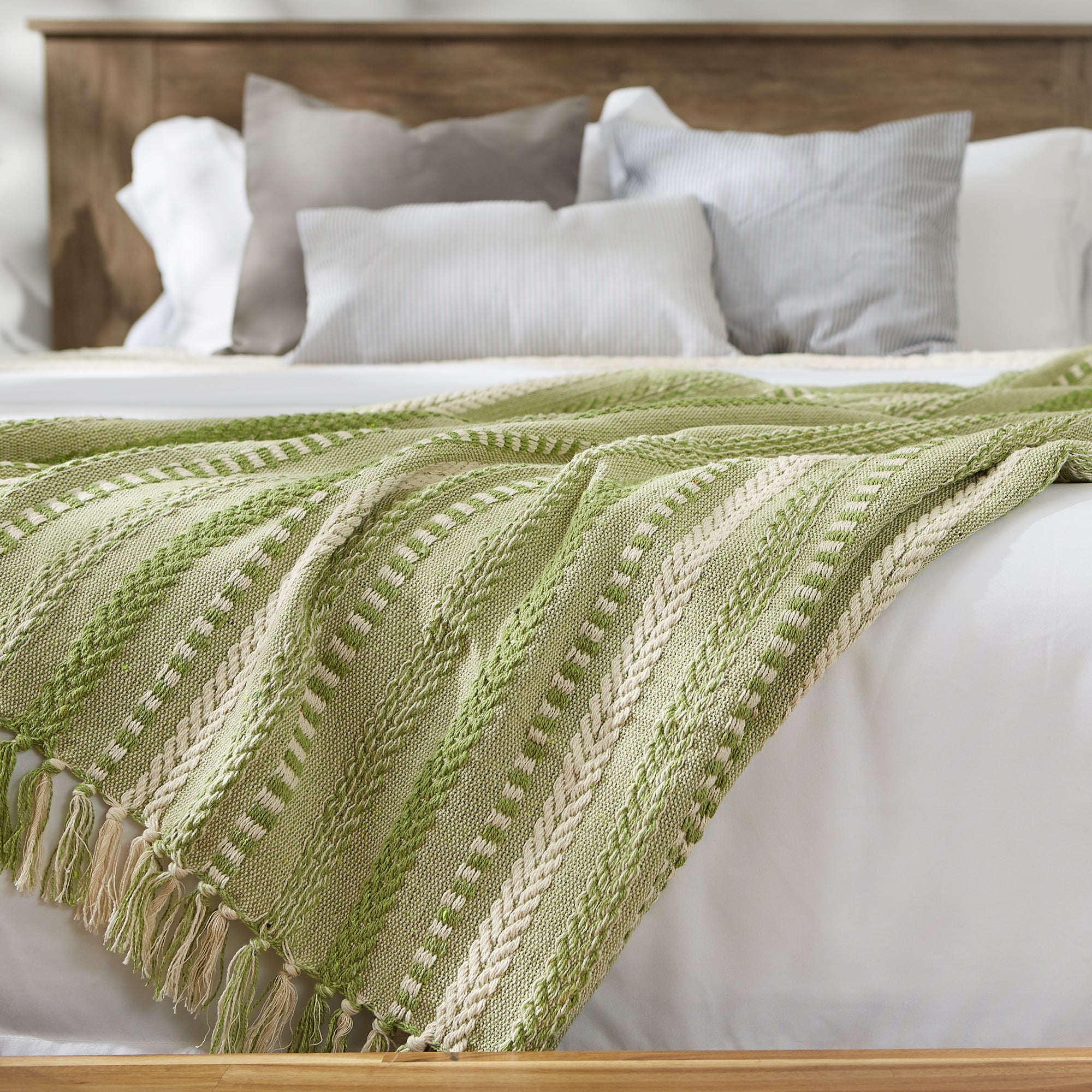 Antique Green Braided Stripe Throw