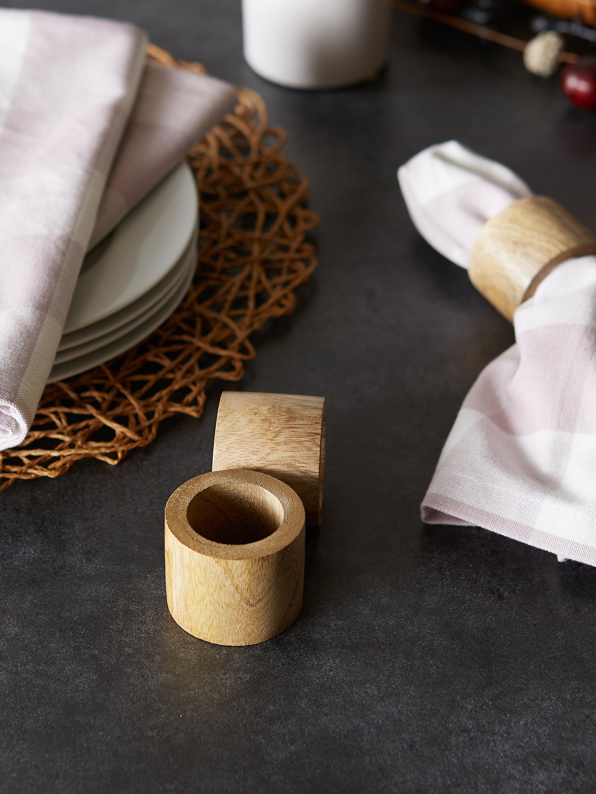 DII Light Finish Mango Wood Band Napkin Ring 6-Piece Set