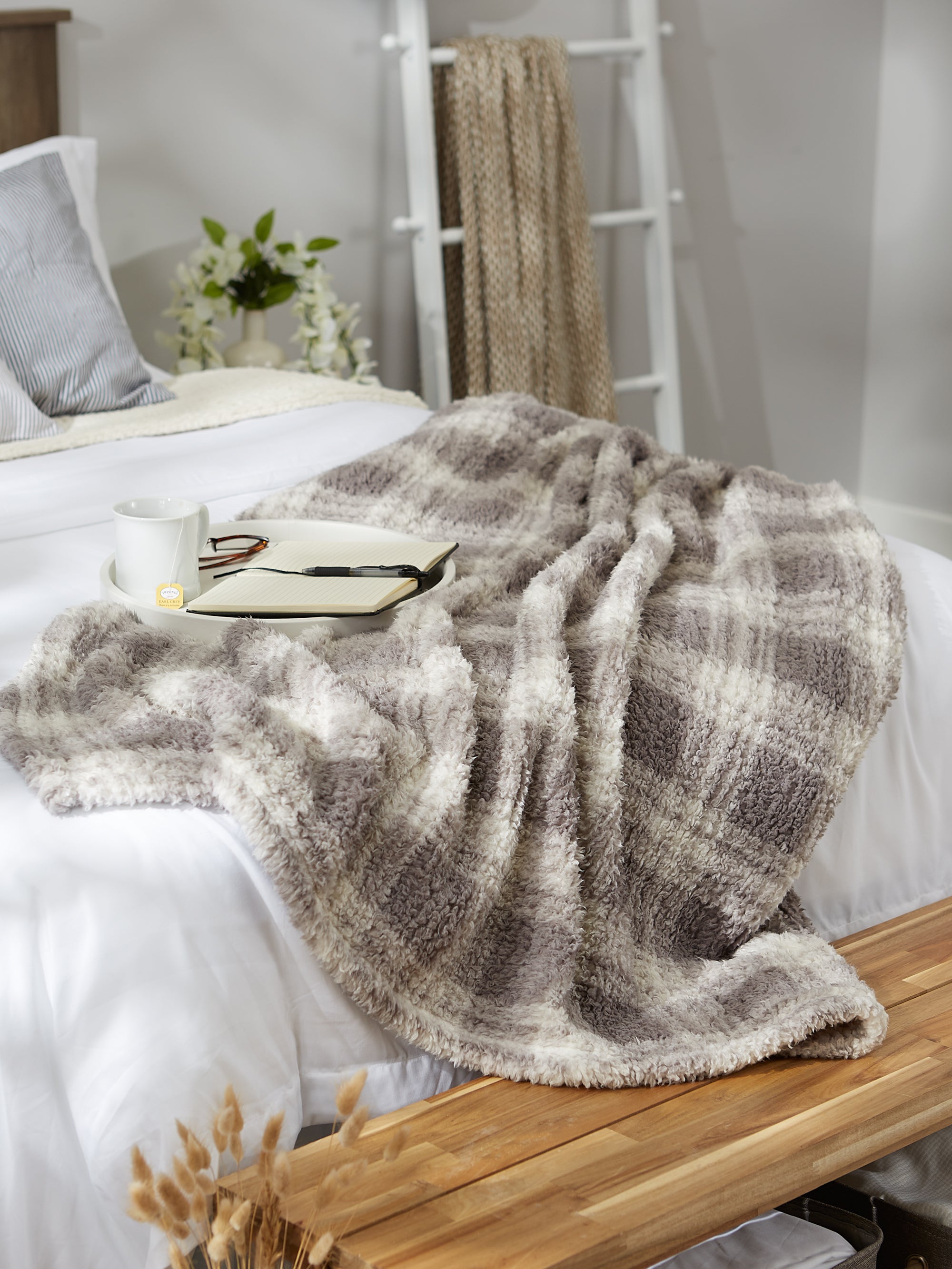 Gray Farmhouse Plush Plaid Throw