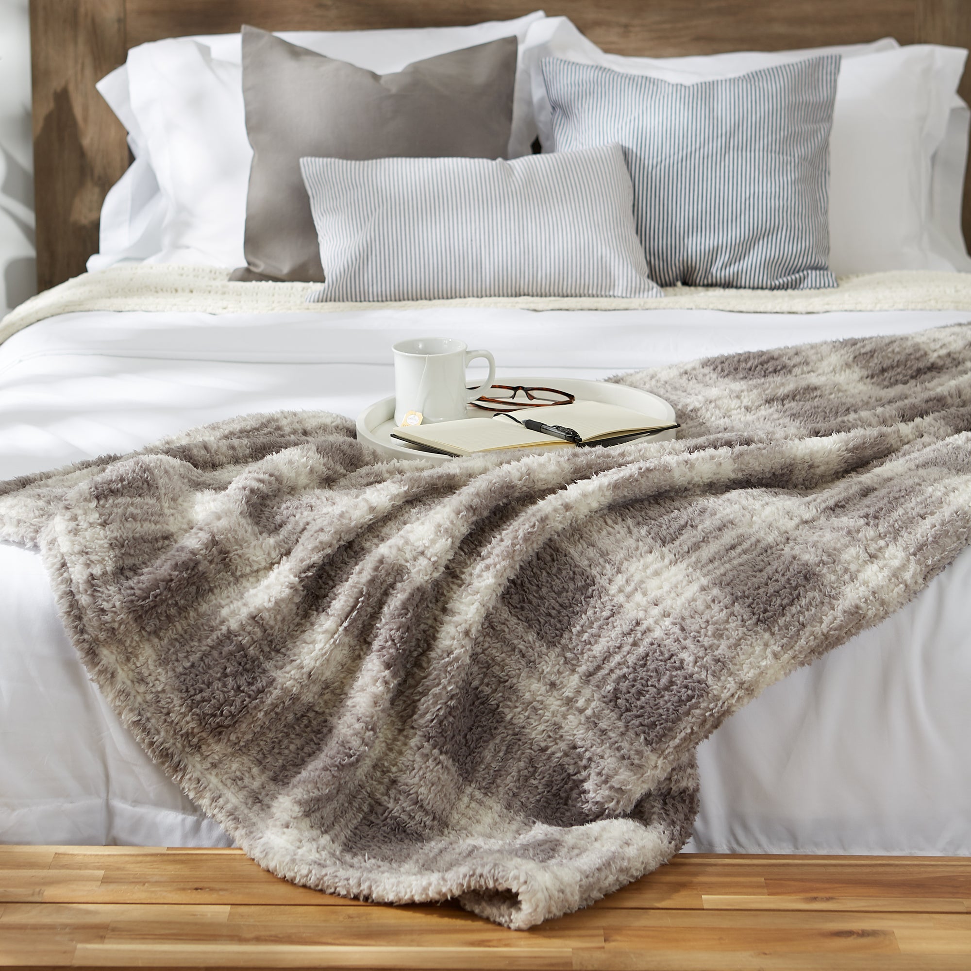 Gray Farmhouse Plush Plaid Throw
