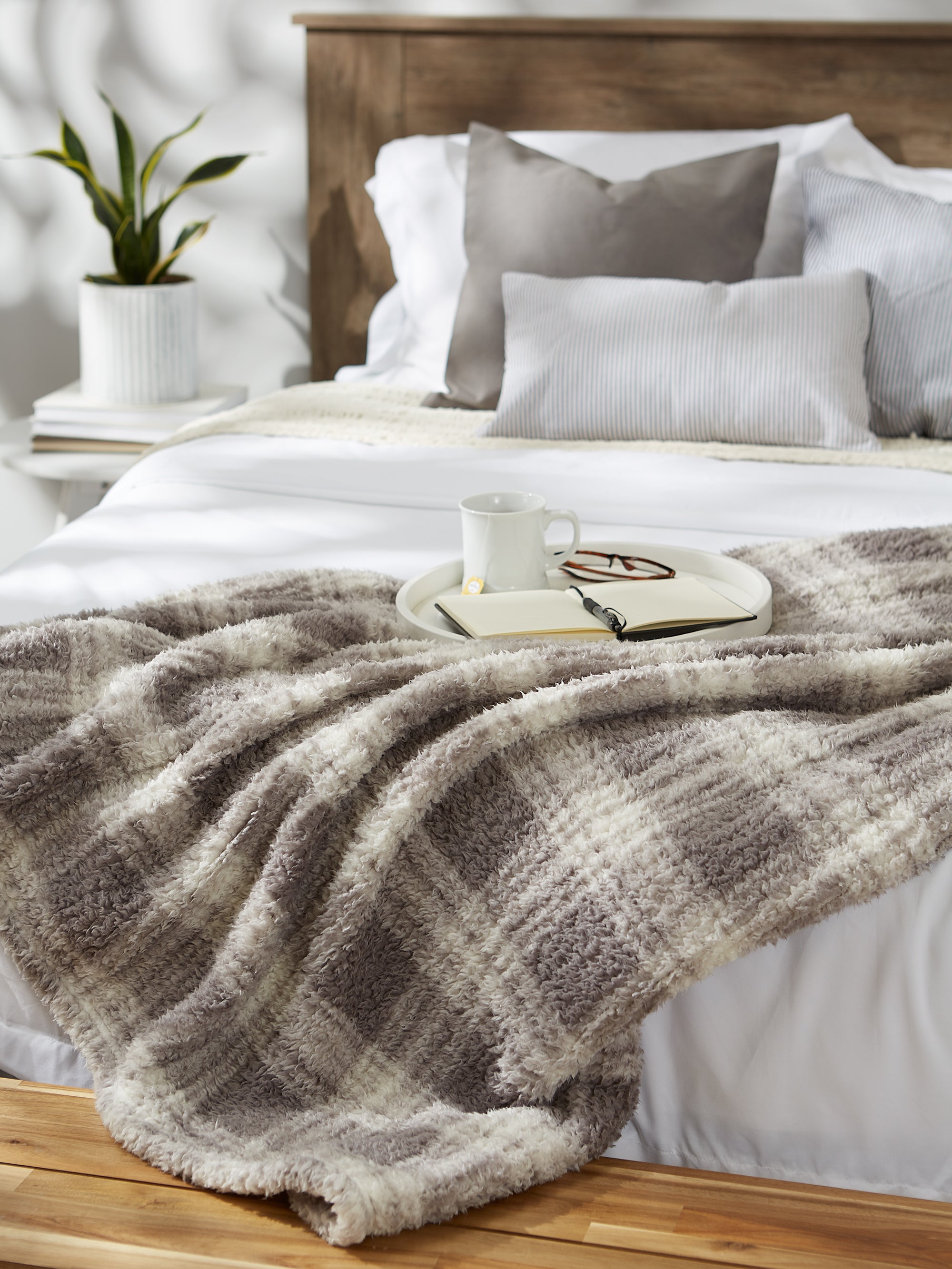 Gray Farmhouse Plush Plaid Throw