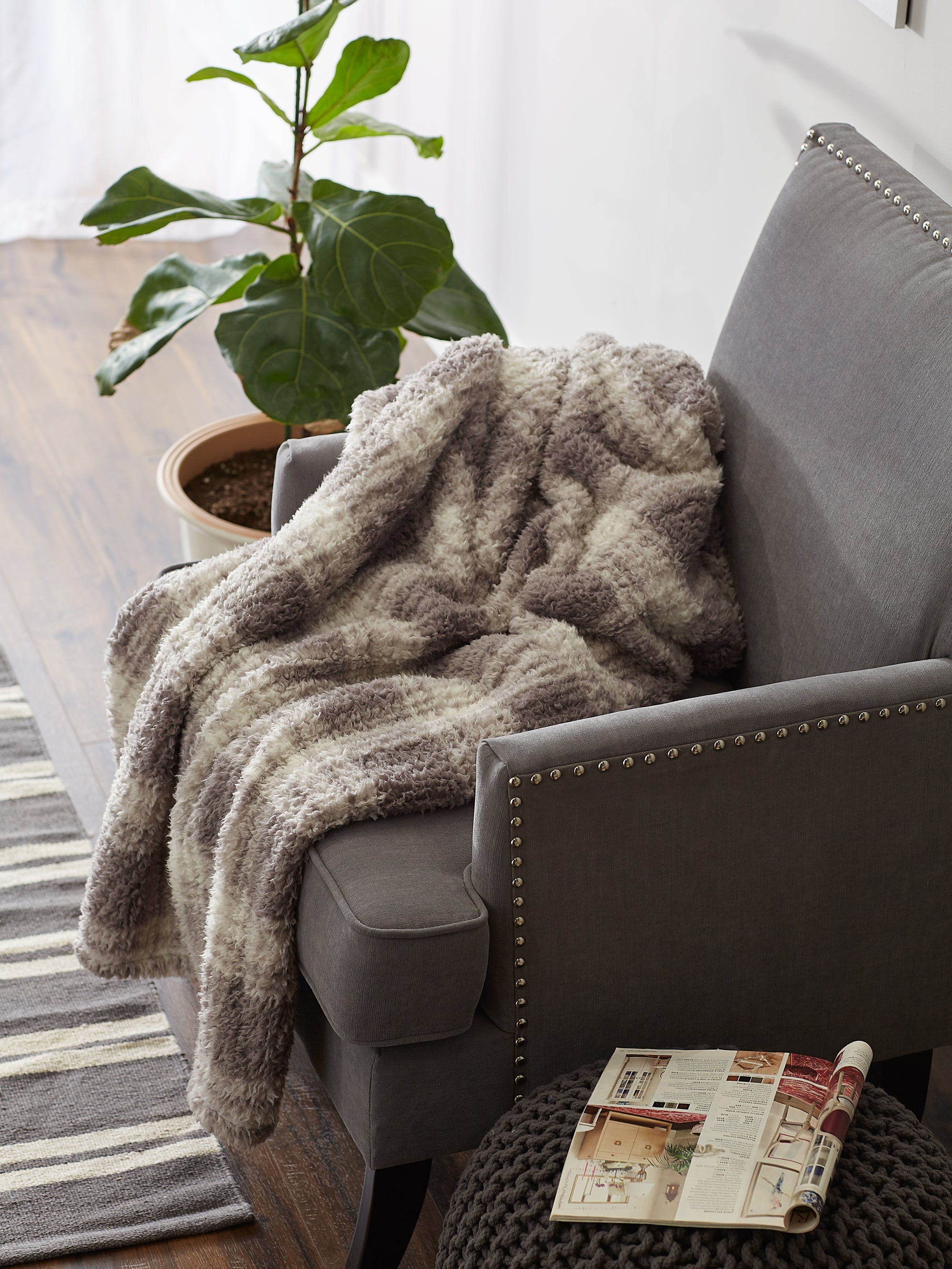 Gray Farmhouse Plush Plaid Throw