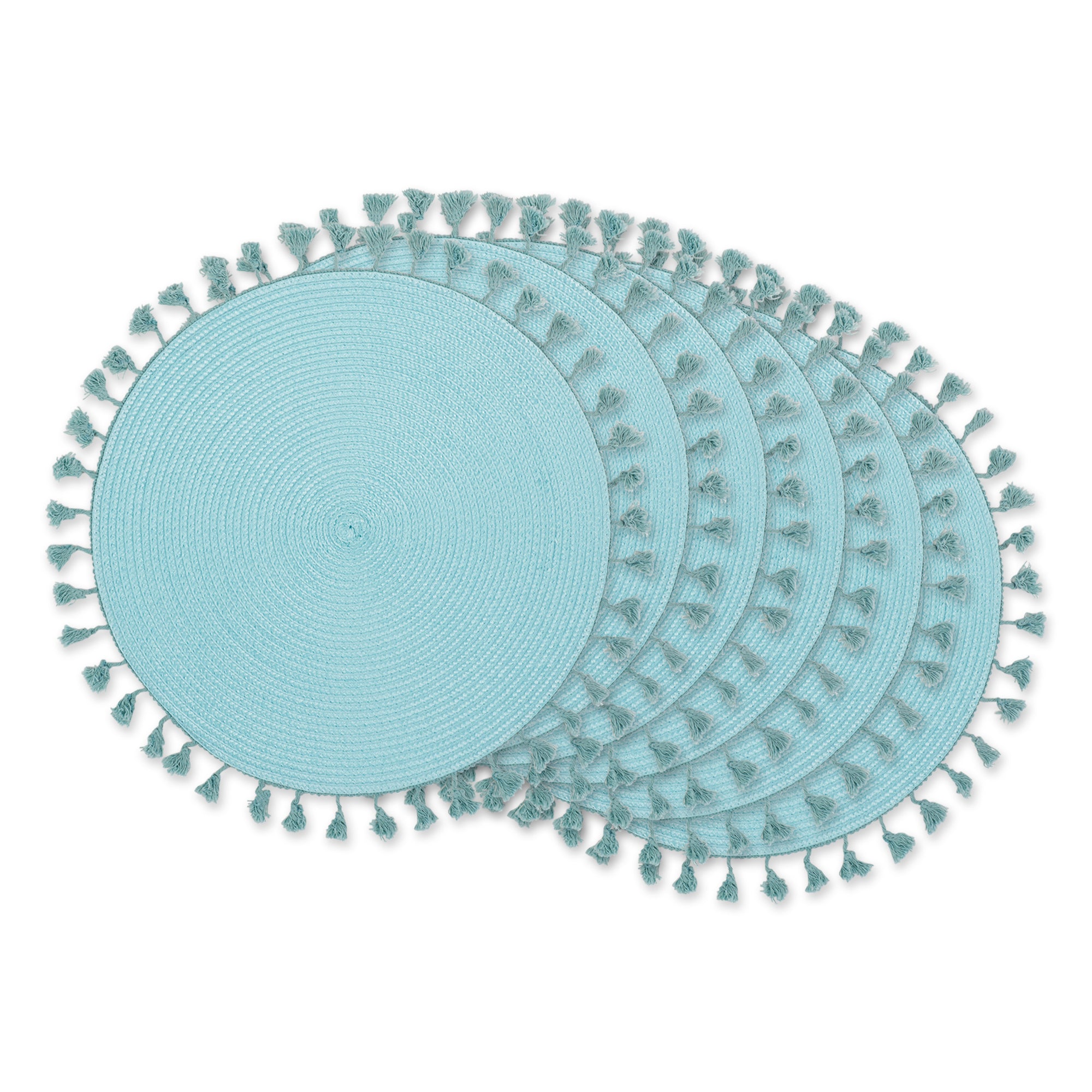 DII Tassel Fringe Polypropylene Woven Round Placemat 6-Piece Set