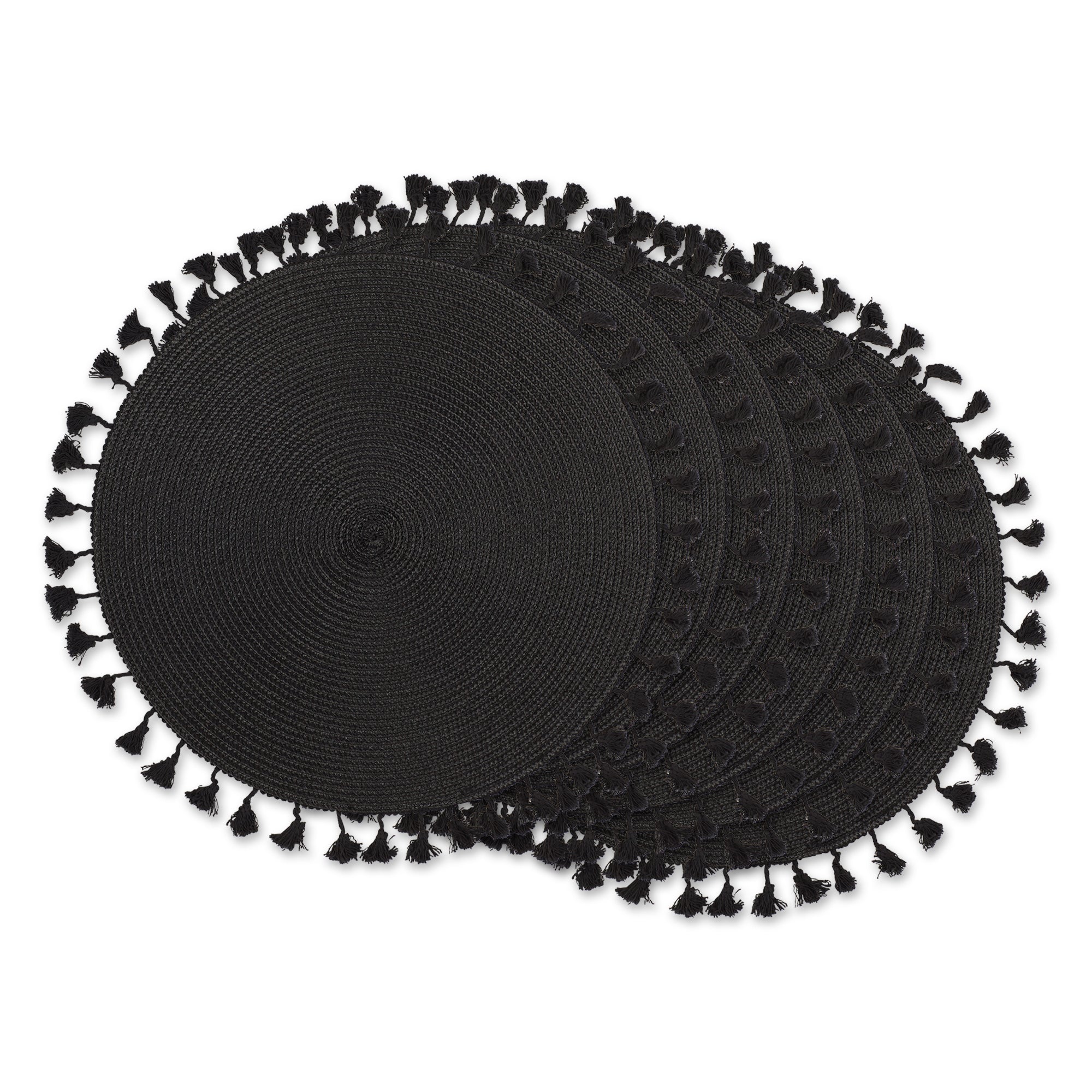 DII Tassel Fringe Polypropylene Woven Round Placemat 6-Piece Set