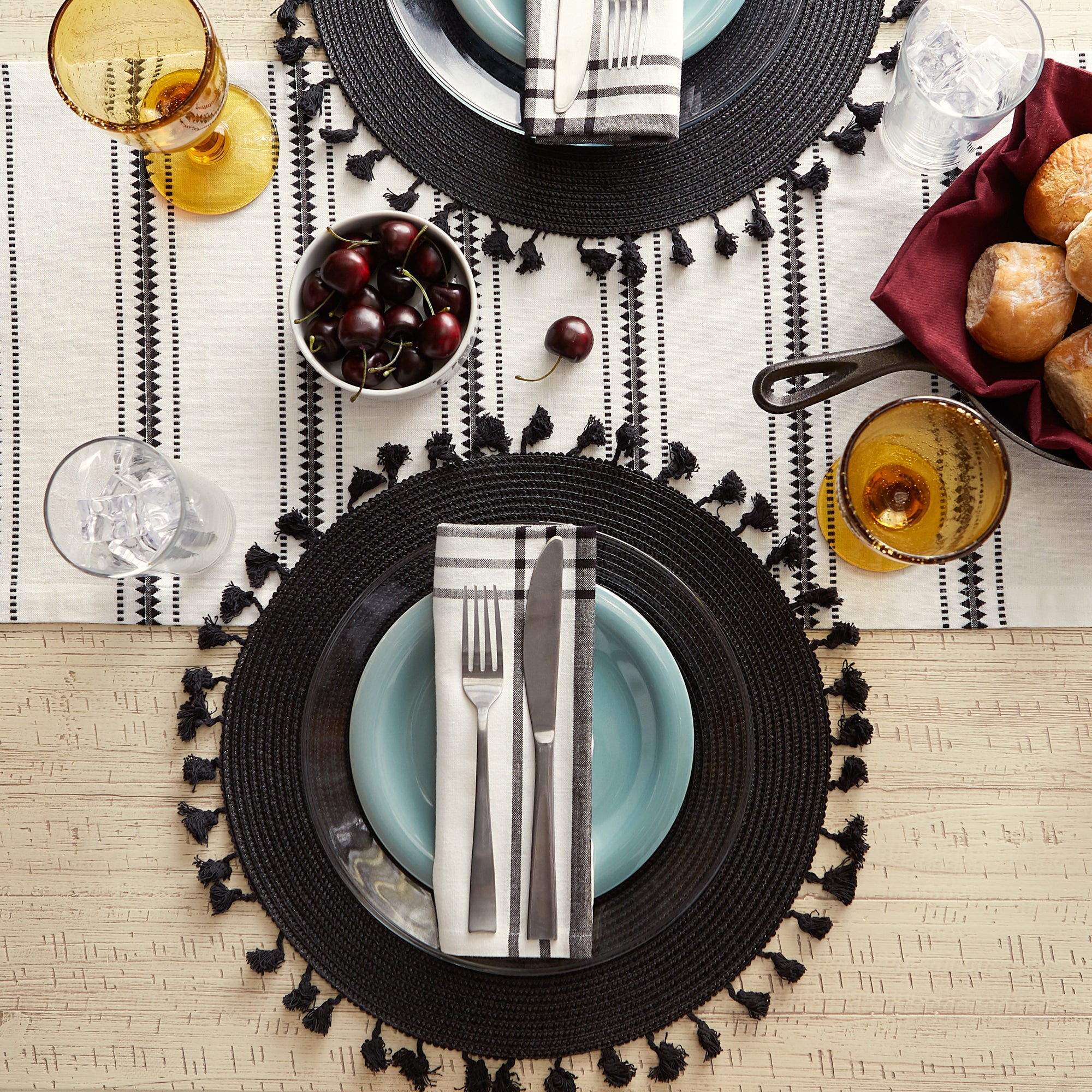 DII Tassel Fringe Polypropylene Woven Round Placemat 6-Piece Set