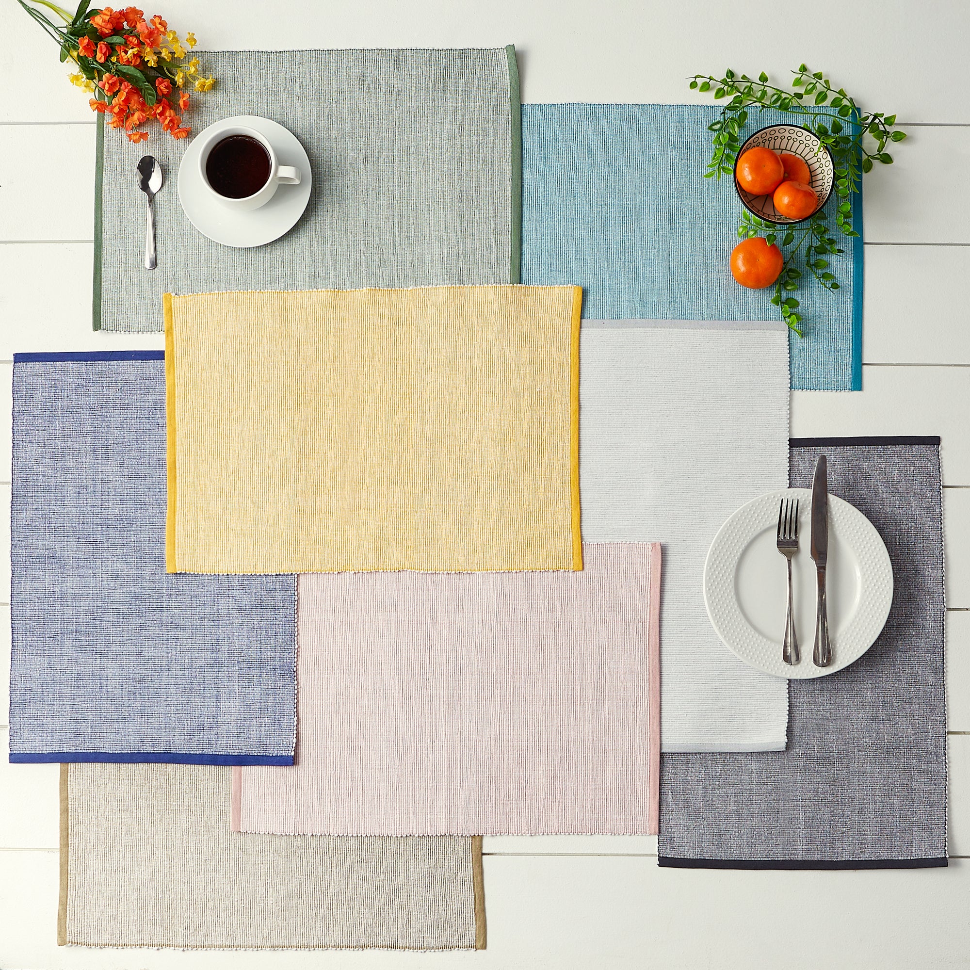 DII Eco-Friendly Chambray Fine Ribbed Placemat 6-Piece Set