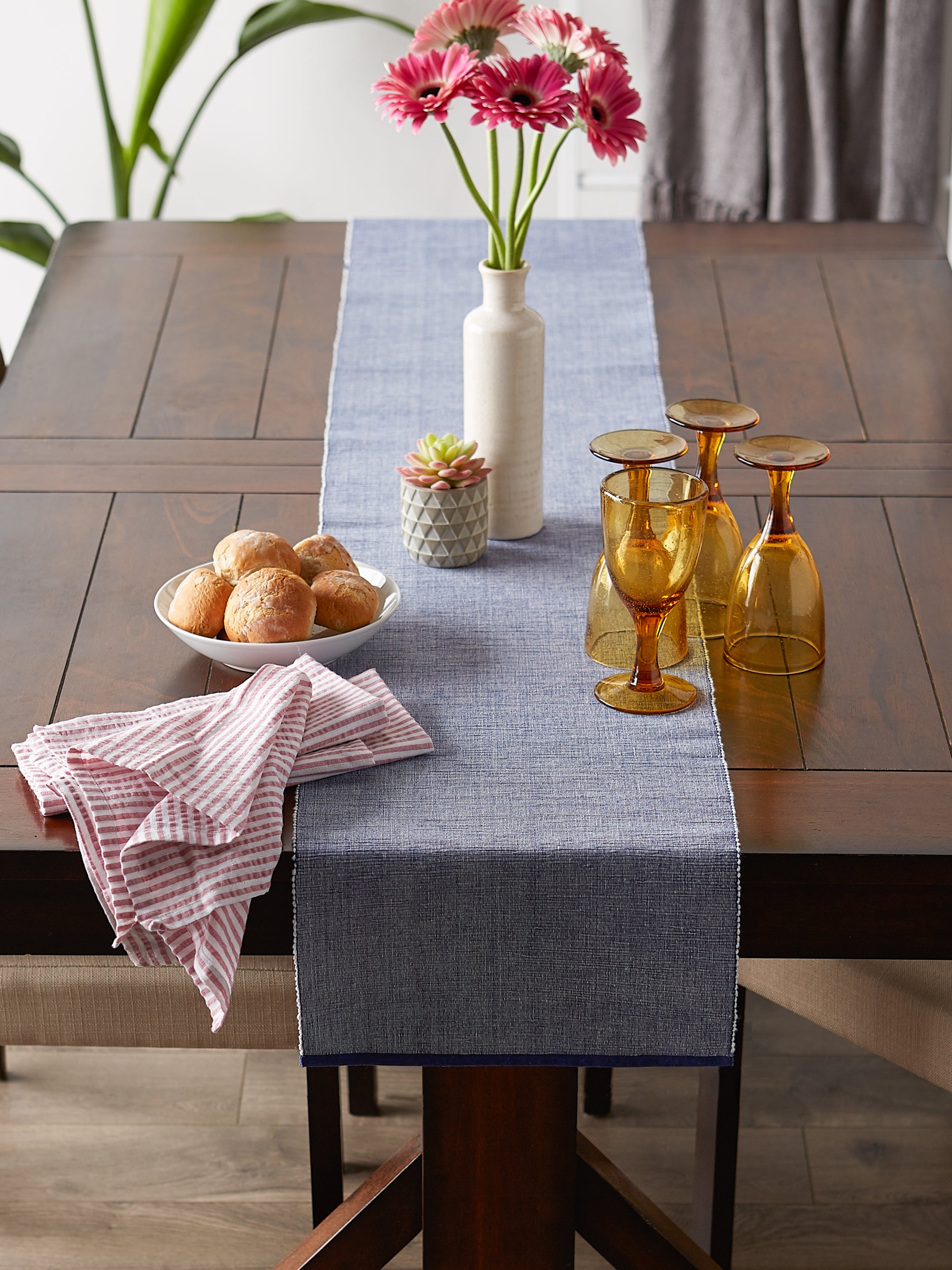 DII Eco-Friendly Chambray Fine Ribbed Table Runner