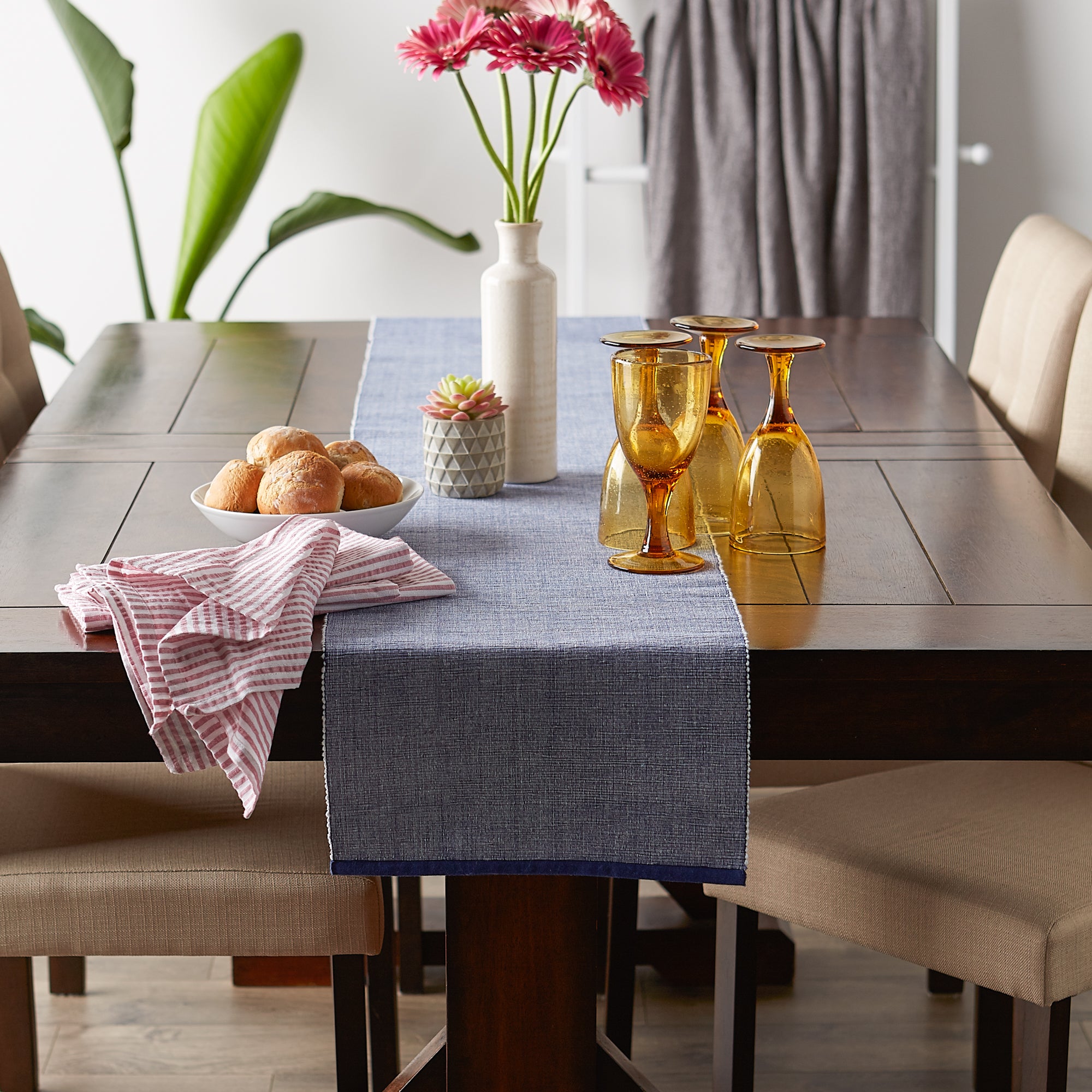 DII Eco-Friendly Chambray Fine Ribbed Table Runner