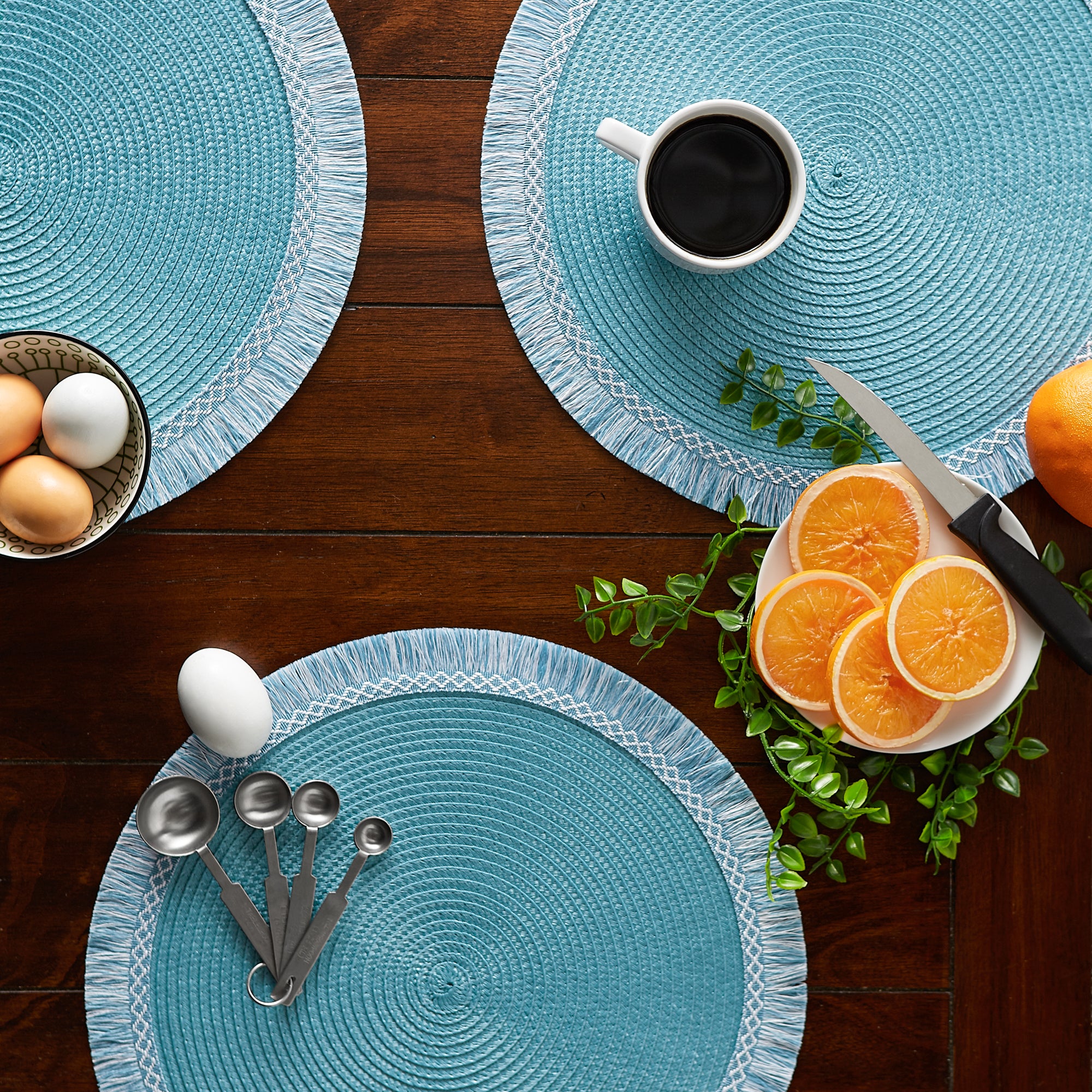 DII Round Fringed Polypropylene Placemat 6-Piece Set