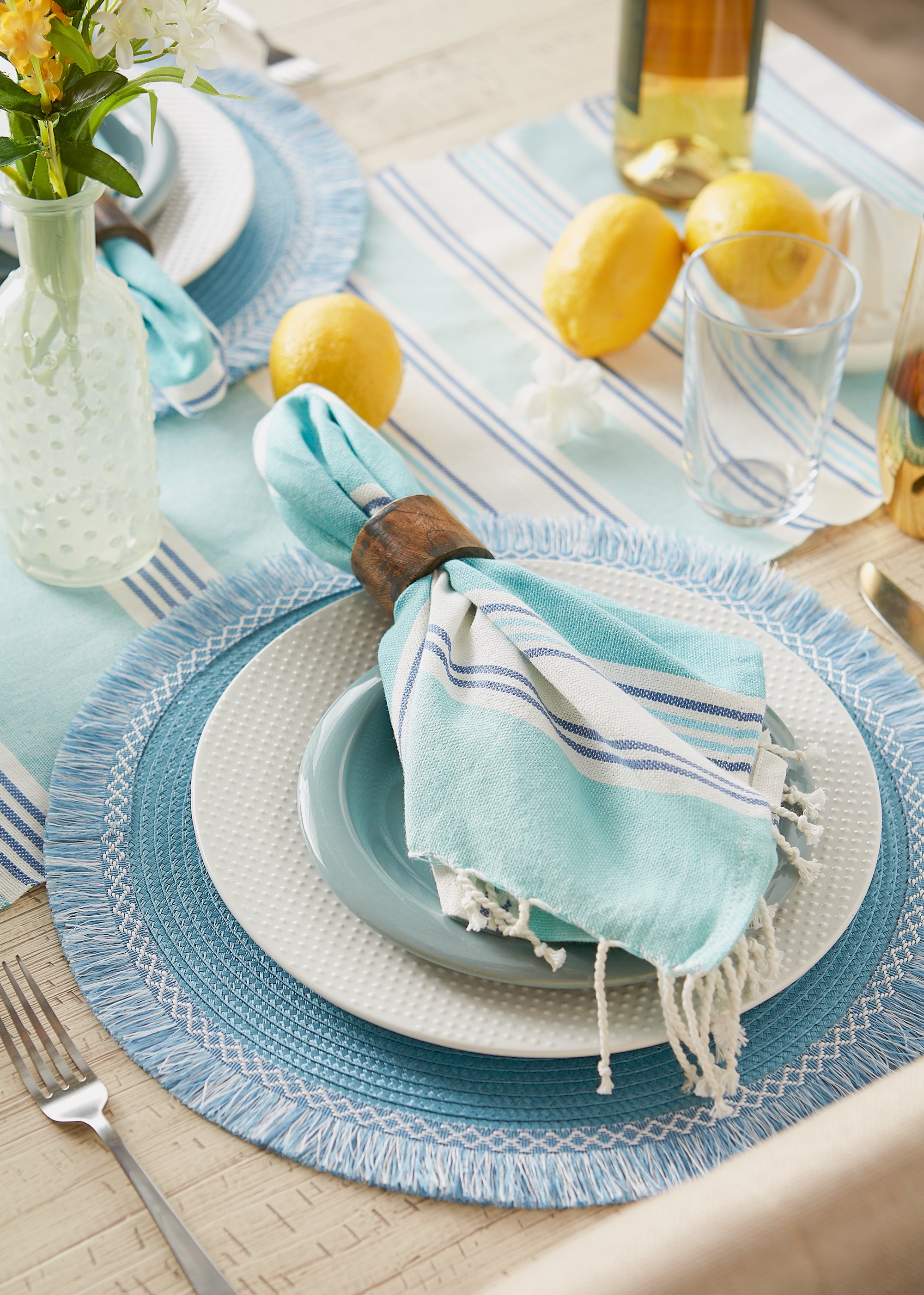 DII Round Fringed Polypropylene Placemat 6-Piece Set