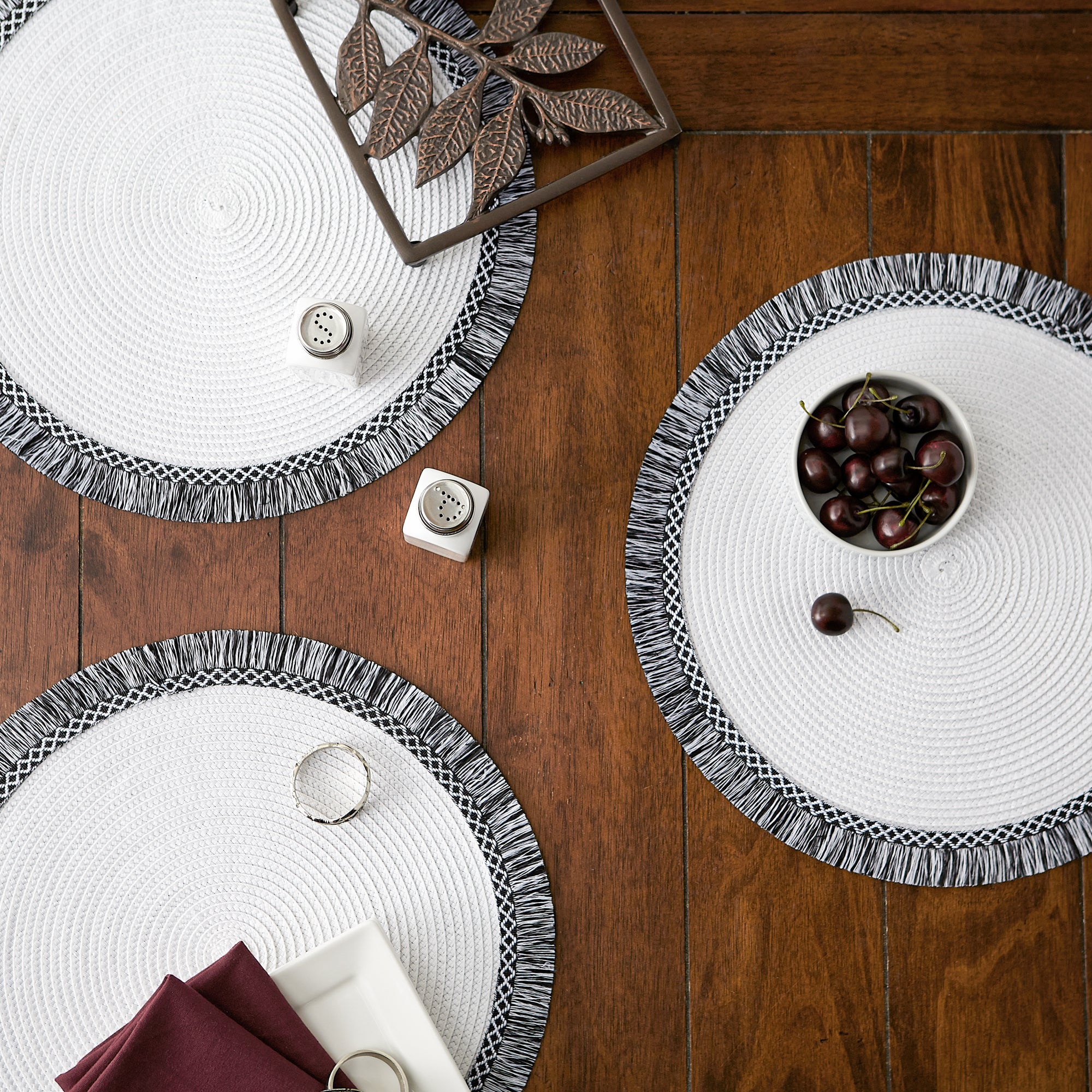 DII Round Fringed Polypropylene Placemat 6-Piece Set