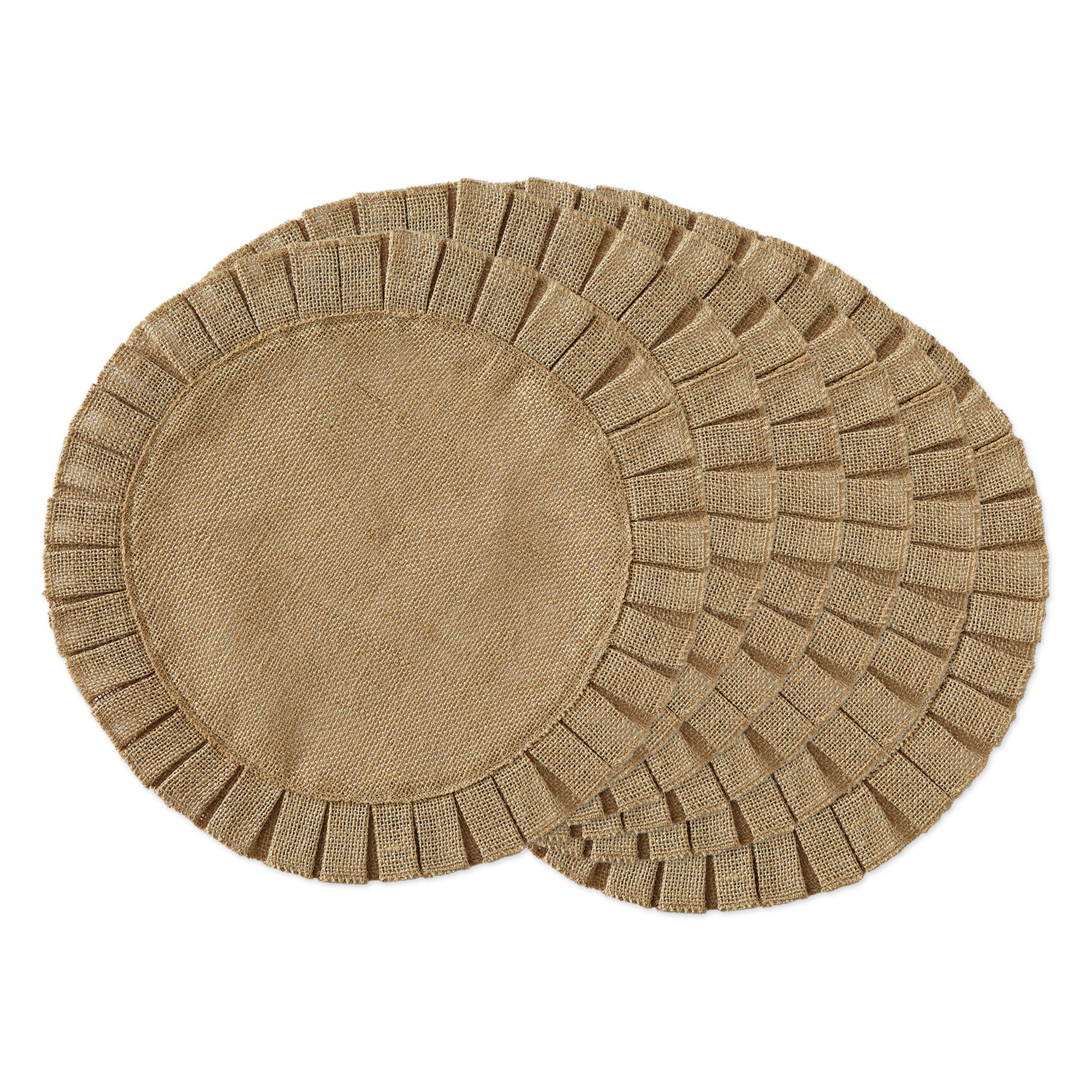 DII Natural Jute Round Ruffle Trim Placemat 6-Piece Set