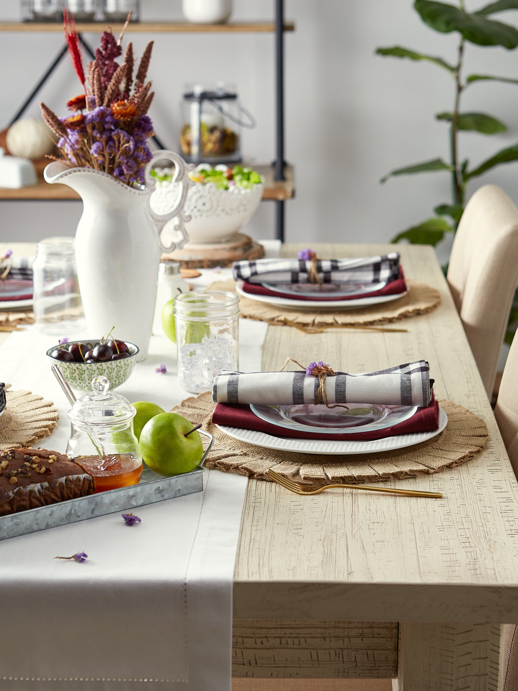 DII Natural Jute Round Ruffle Trim Placemat 6-Piece Set