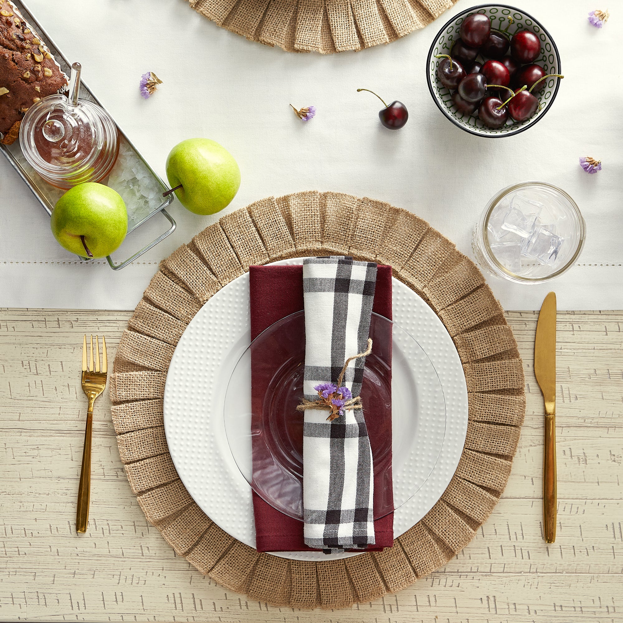 DII Natural Jute Round Ruffle Trim Placemat 6-Piece Set