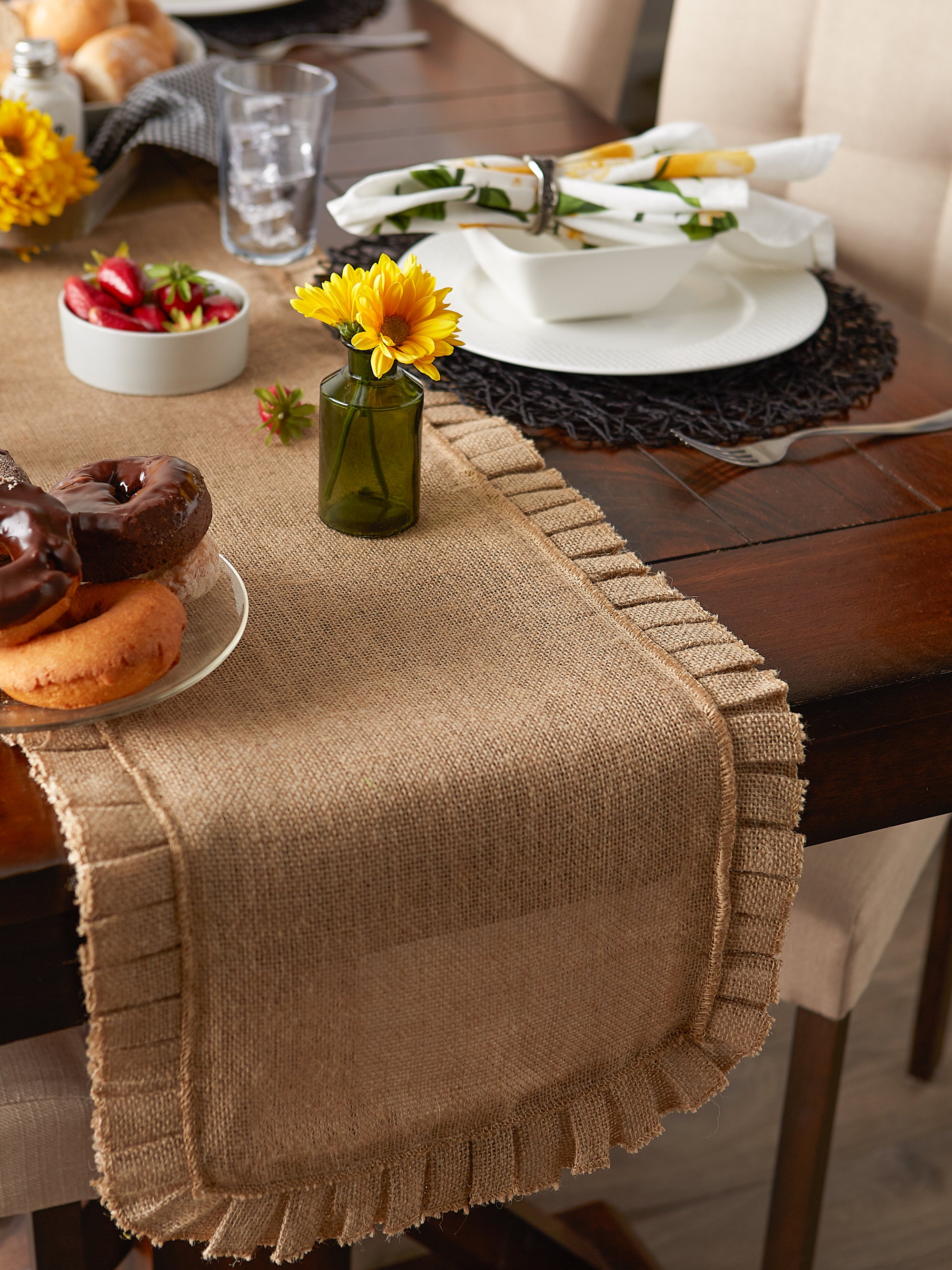 DII Natural Ruffle Trim Jute Table Runner