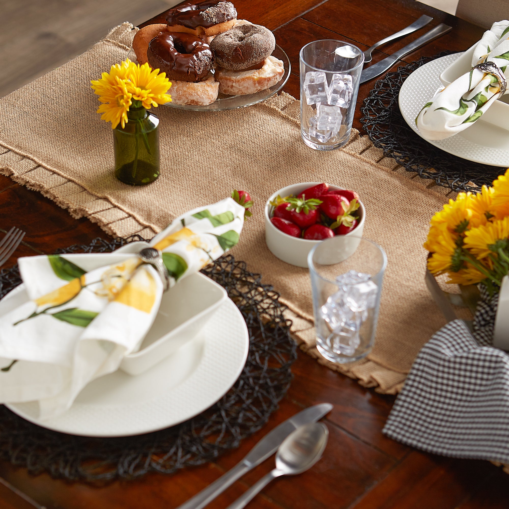 DII Natural Ruffle Trim Jute Table Runner