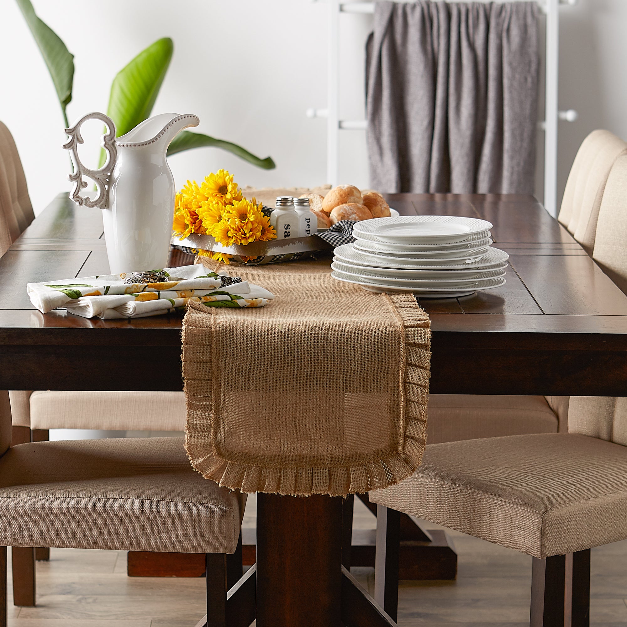 DII Natural Ruffle Trim Jute Table Runner