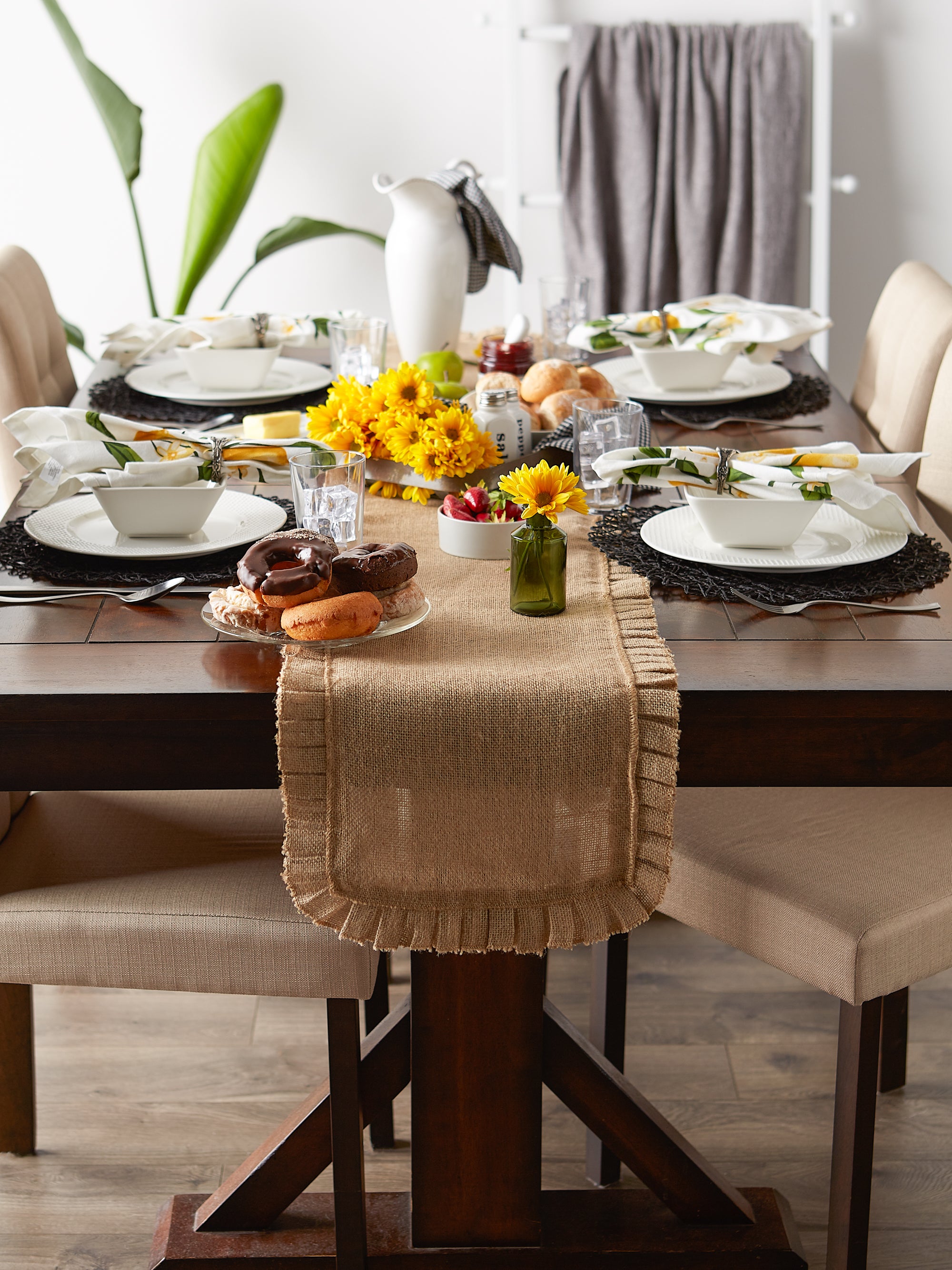 DII Natural Ruffle Trim Jute Table Runner