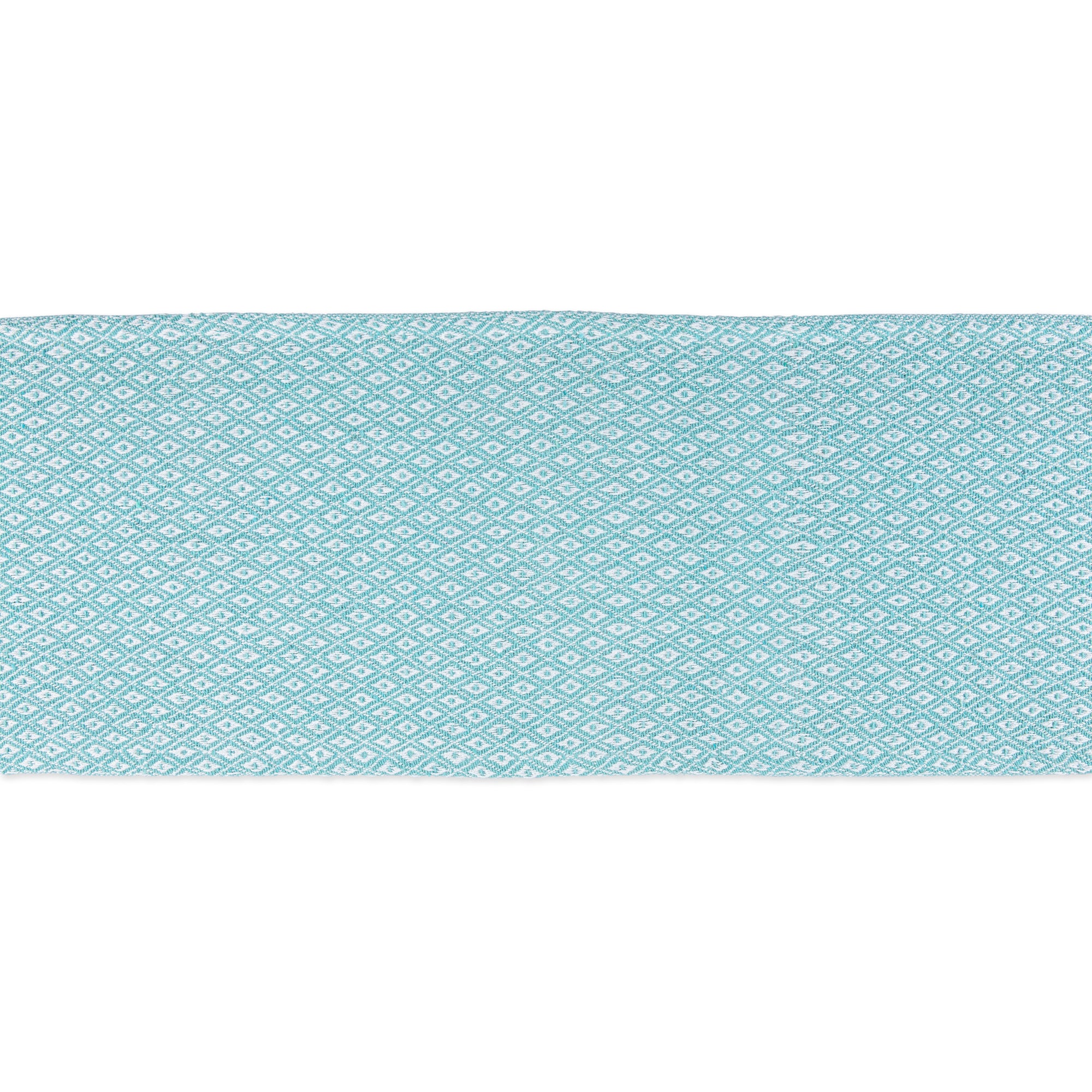 DII Aqua Mini Diamond Jacquard Fringe Cotton Table Runner, 15" x 108"