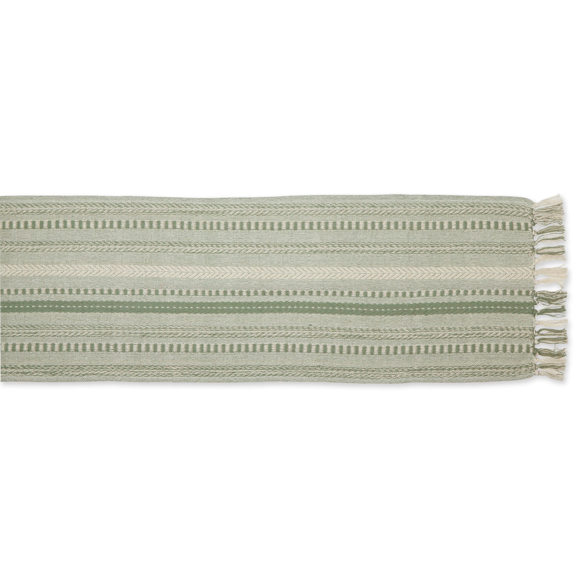 DII Stone Braided Stripe Jacquard Fringe Cotton Table Runner
