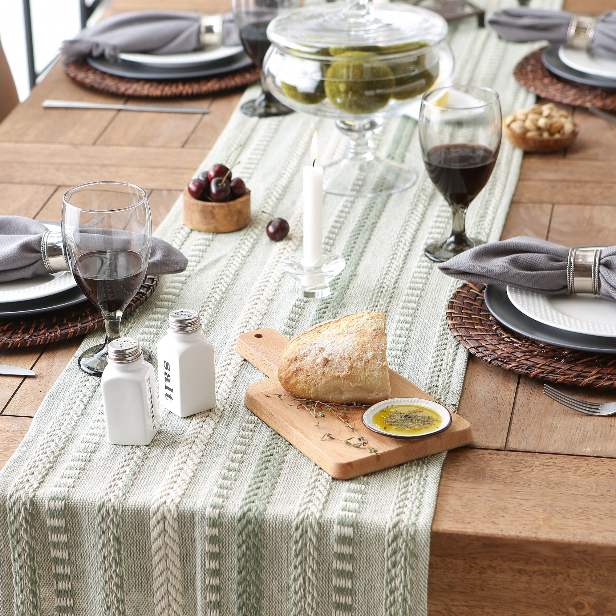 DII Stone Braided Stripe Jacquard Fringe Cotton Table Runner