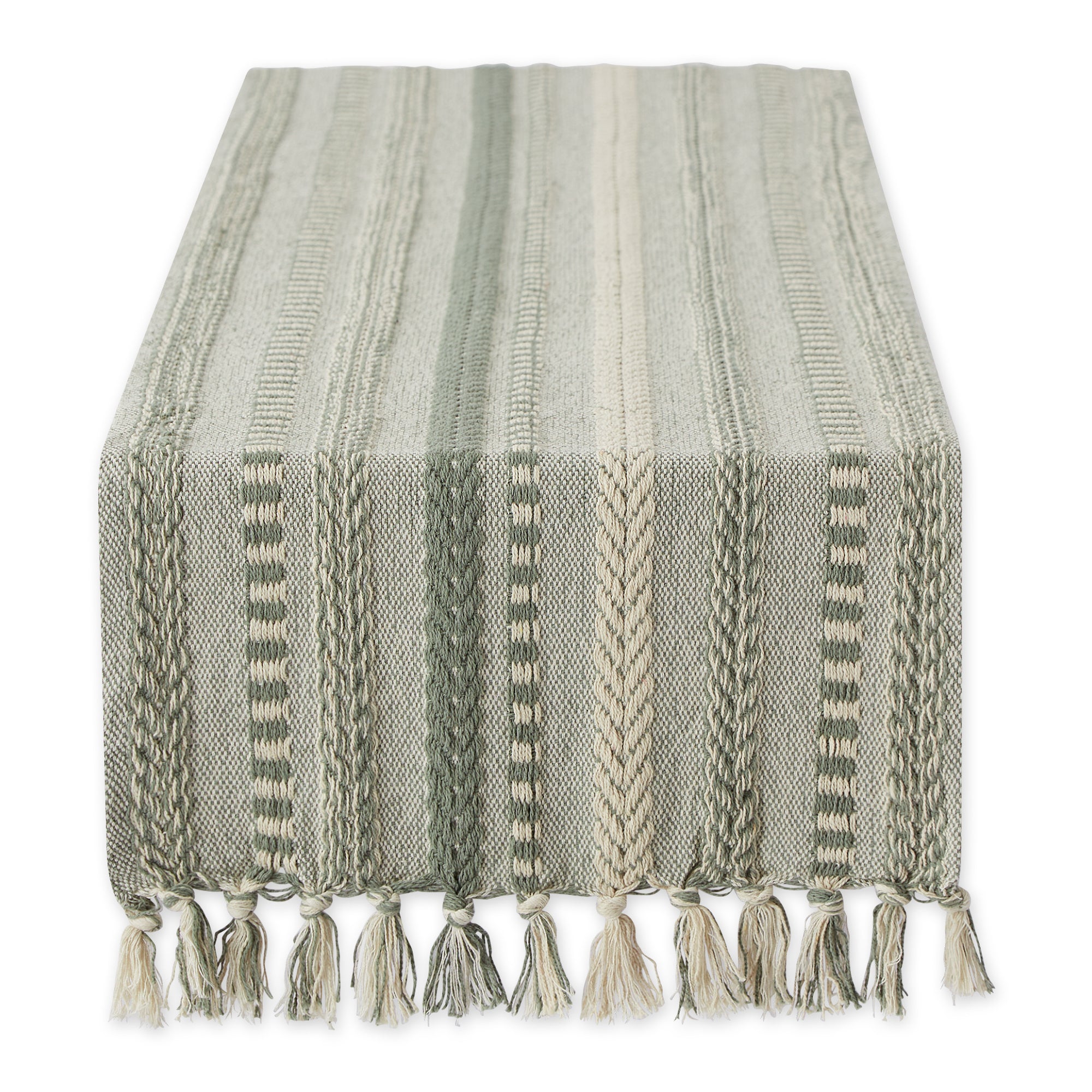 DII Stone Braided Stripe Jacquard Fringe Cotton Table Runner