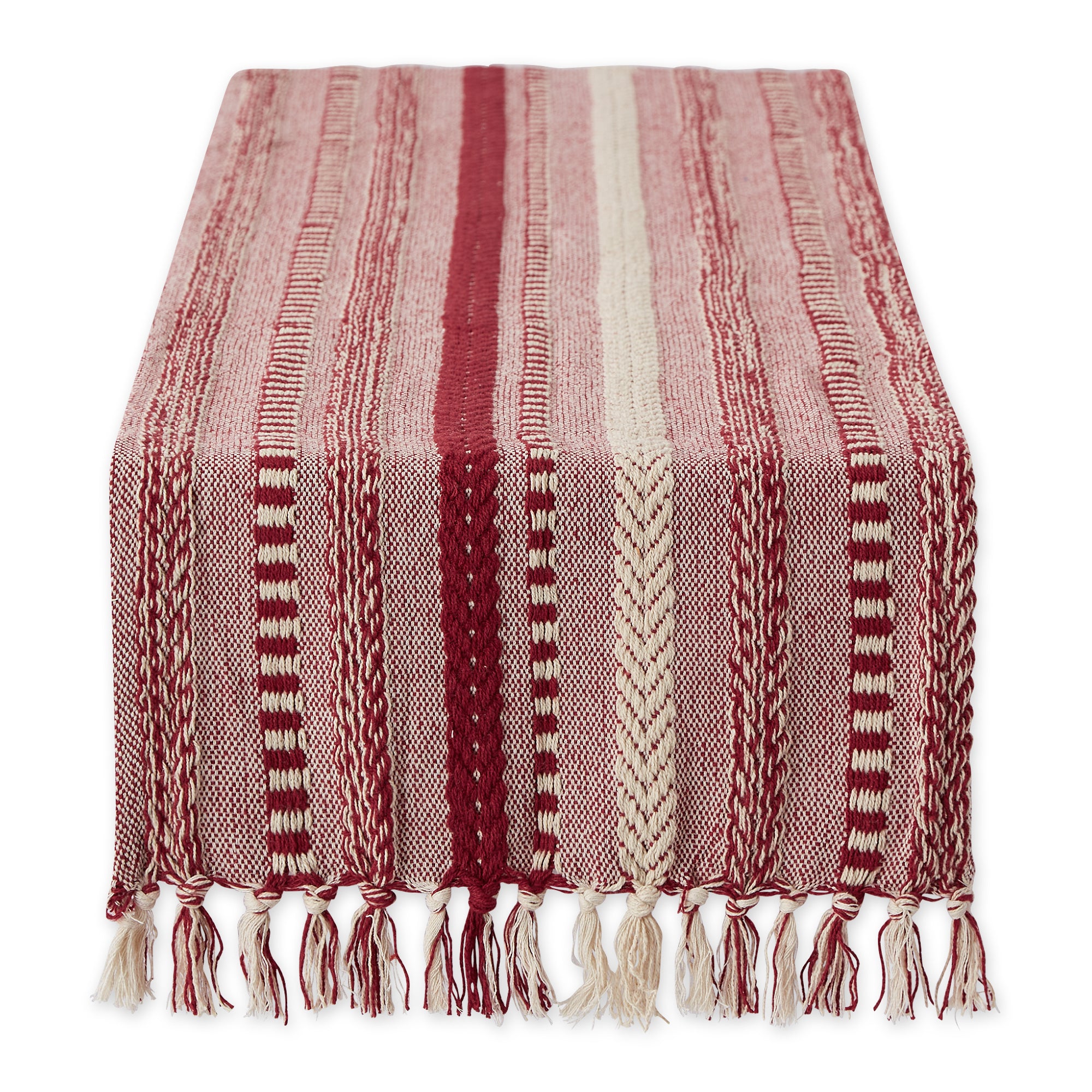 DII Stone Braided Stripe Jacquard Fringe Cotton Table Runner