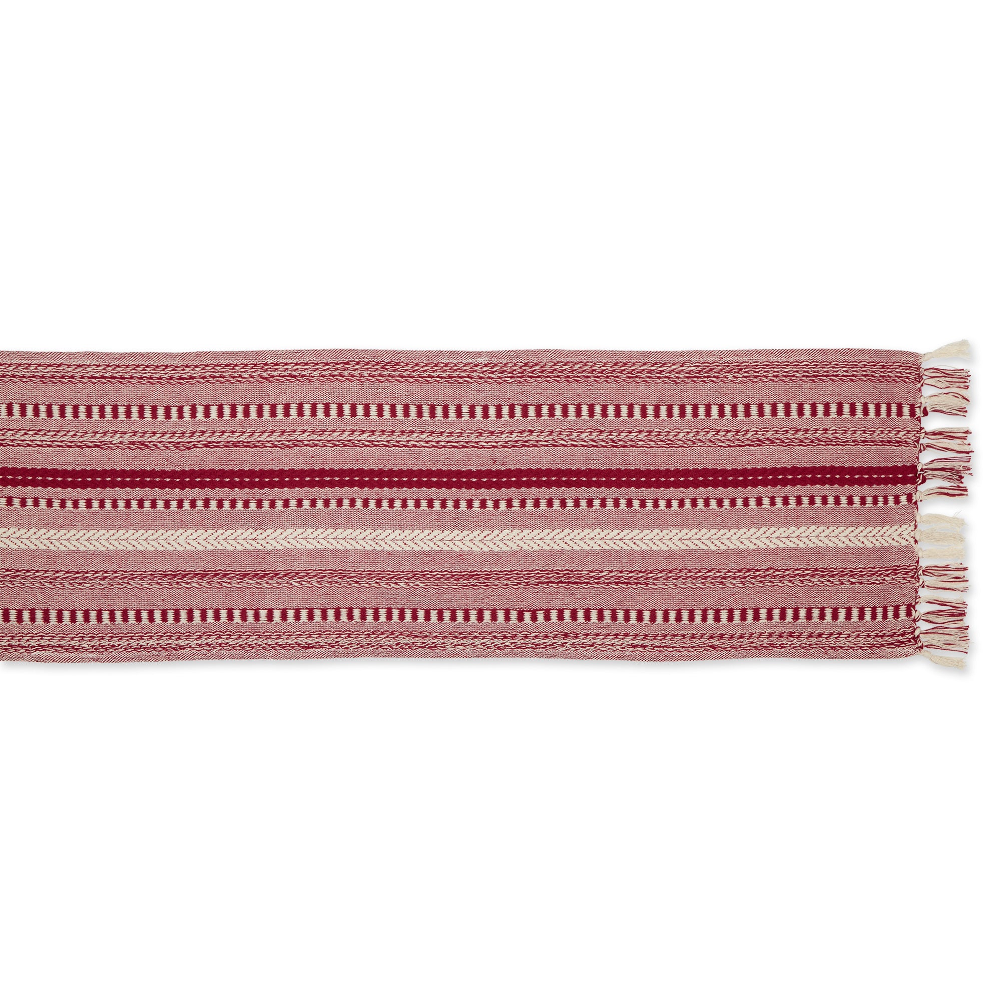 DII Stone Braided Stripe Jacquard Fringe Cotton Table Runner