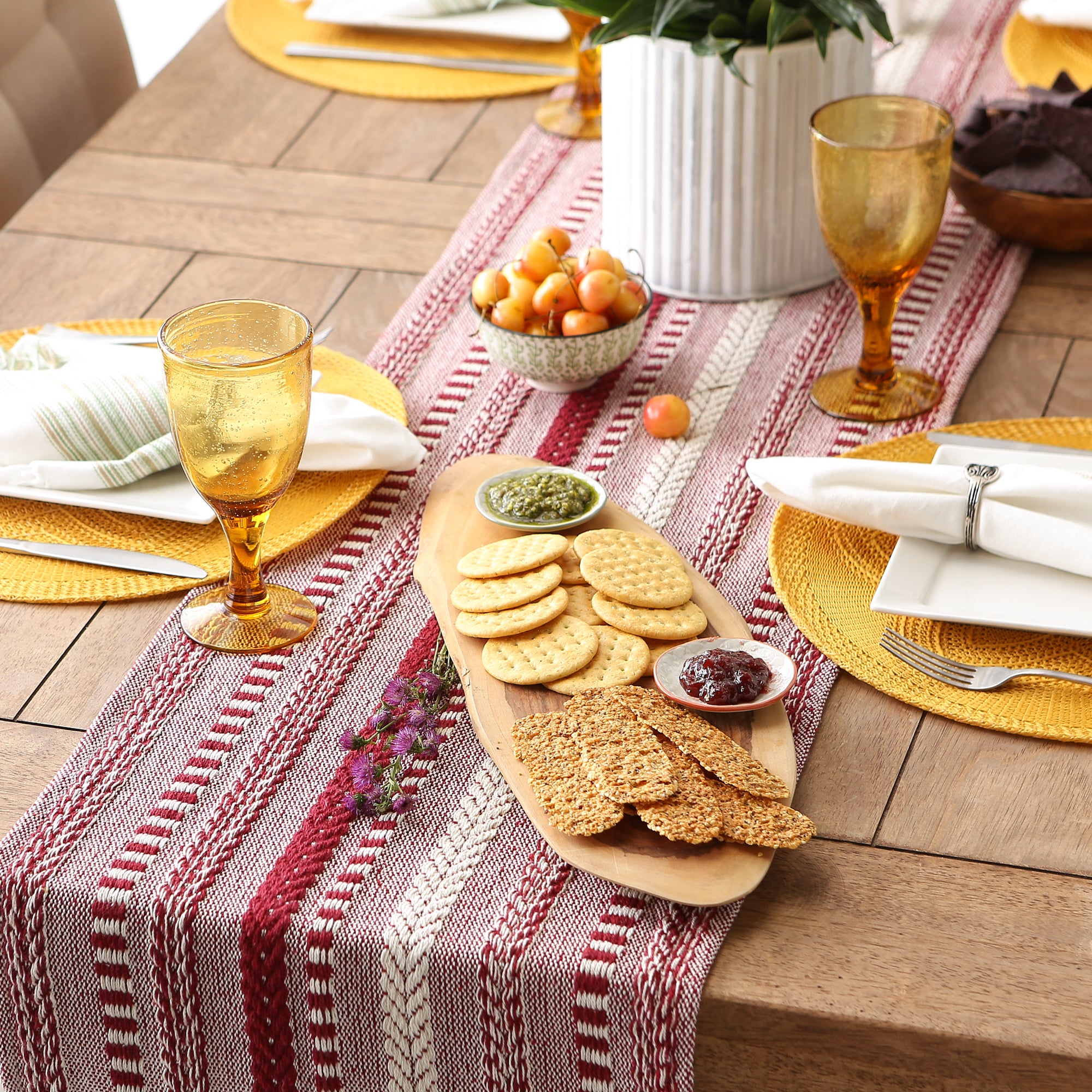 DII Stone Braided Stripe Jacquard Fringe Cotton Table Runner