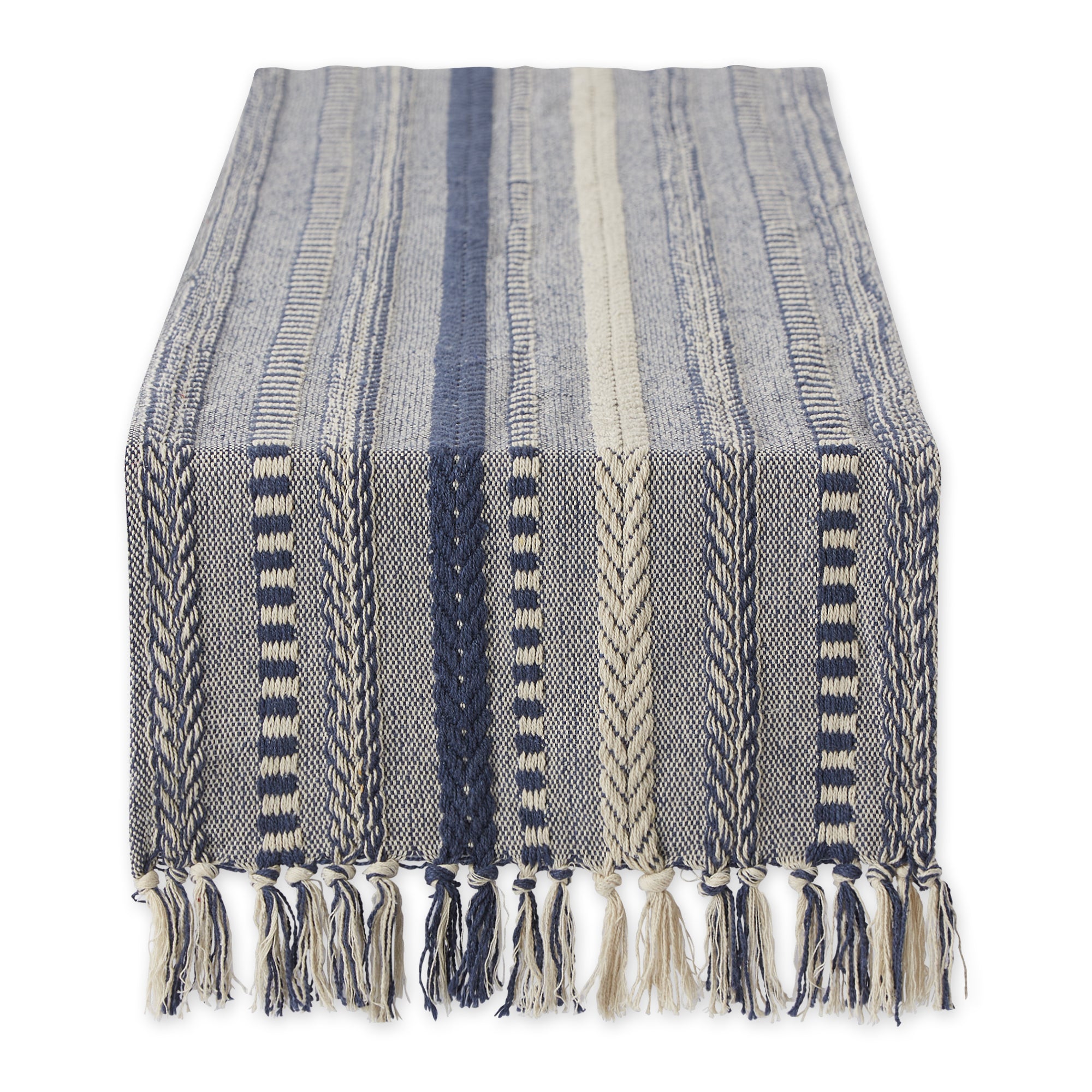 DII Stone Braided Stripe Jacquard Fringe Cotton Table Runner