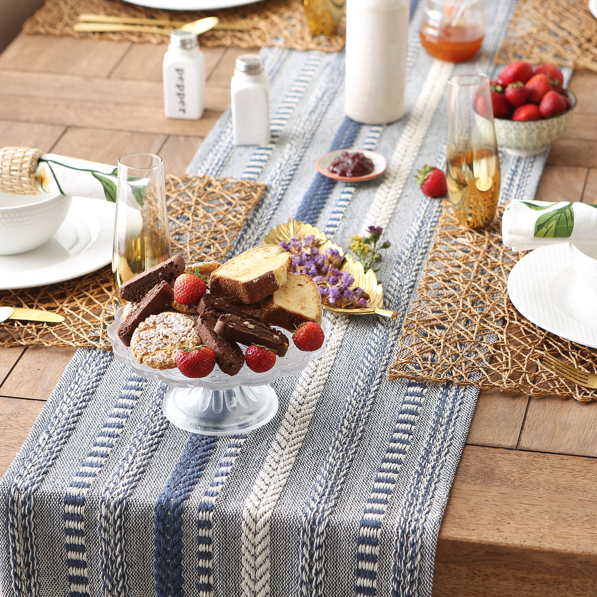 DII Stone Braided Stripe Jacquard Fringe Cotton Table Runner