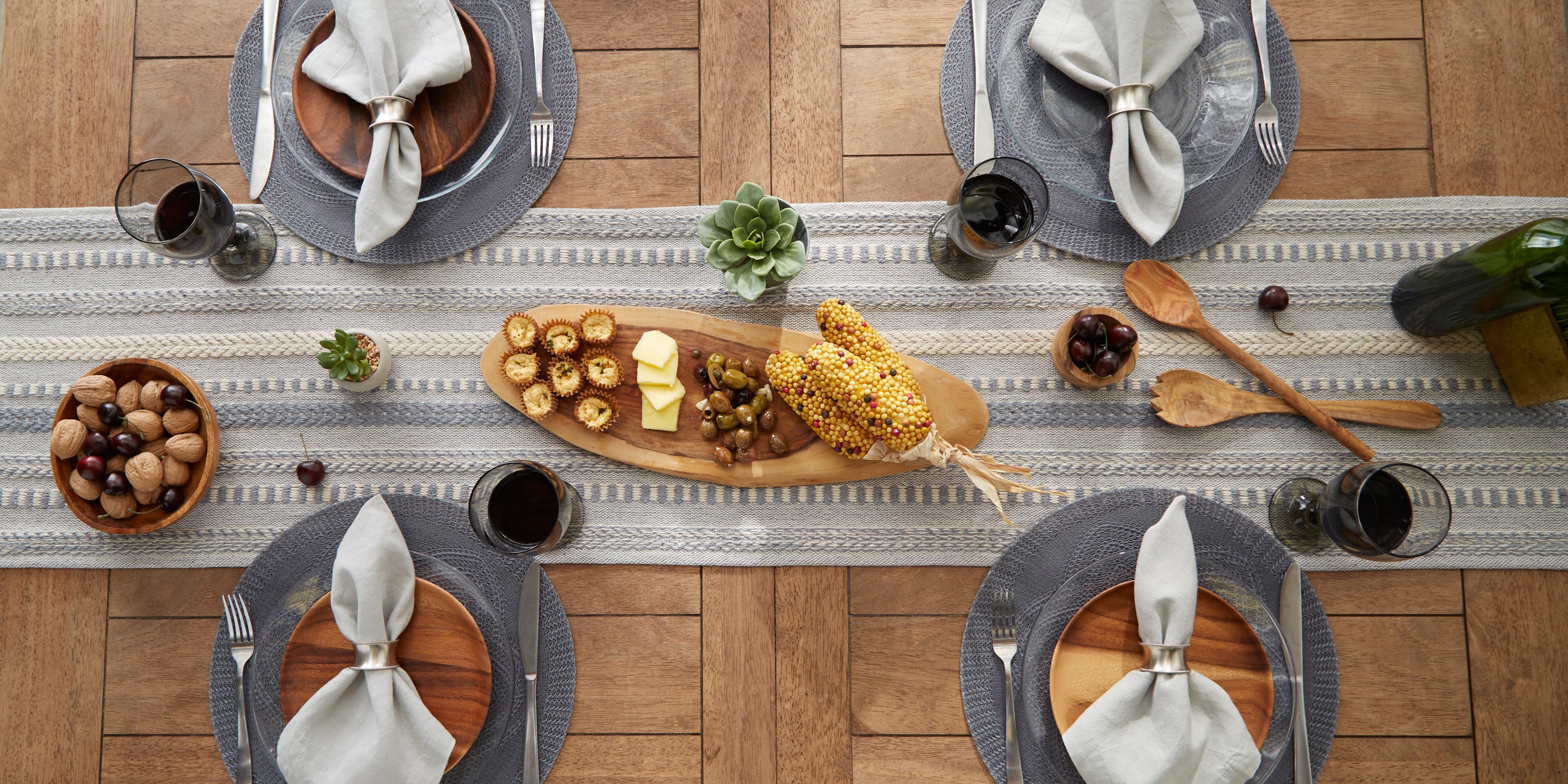 DII Stone Braided Stripe Jacquard Fringe Cotton Table Runner