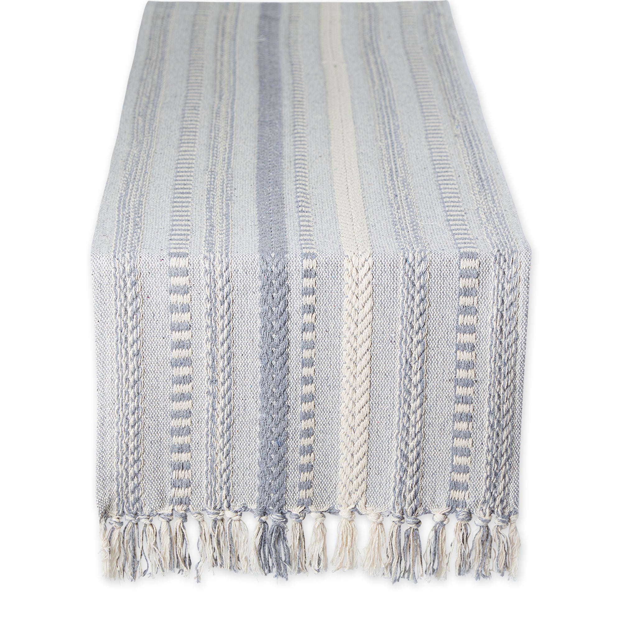 DII Stone Braided Stripe Jacquard Fringe Cotton Table Runner