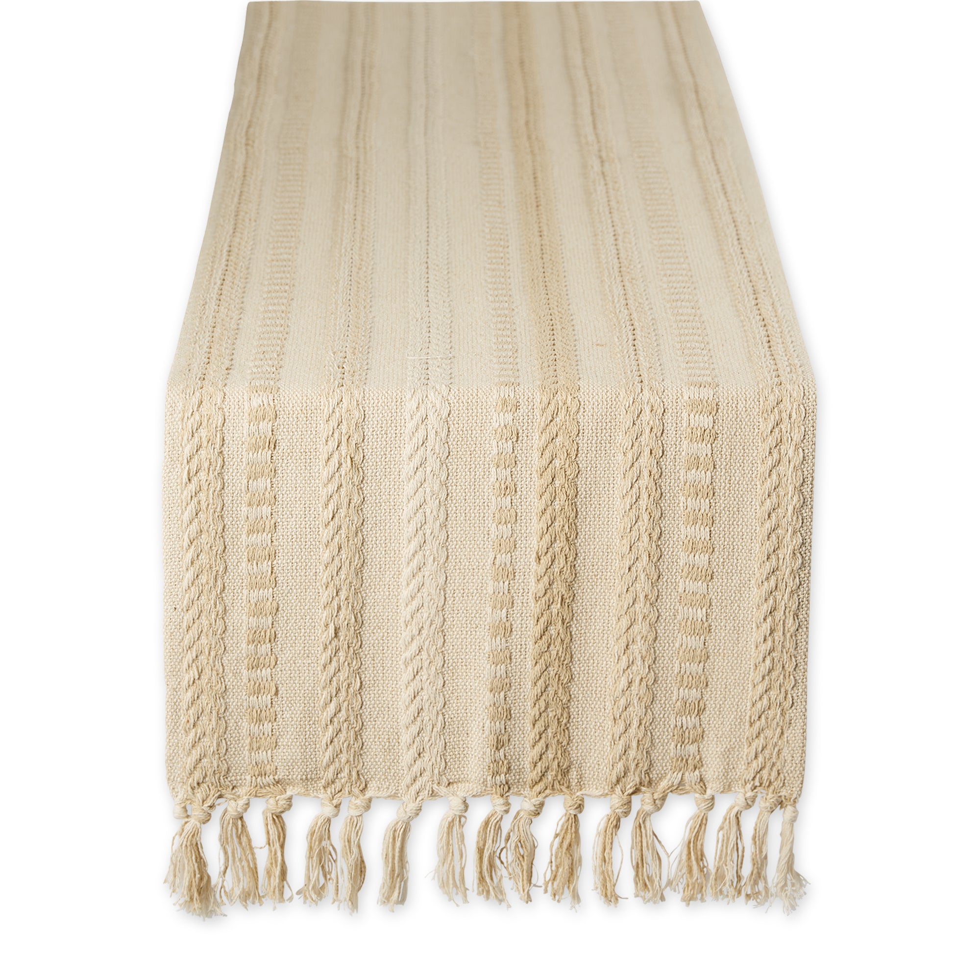 DII Stone Braided Stripe Jacquard Fringe Cotton Table Runner