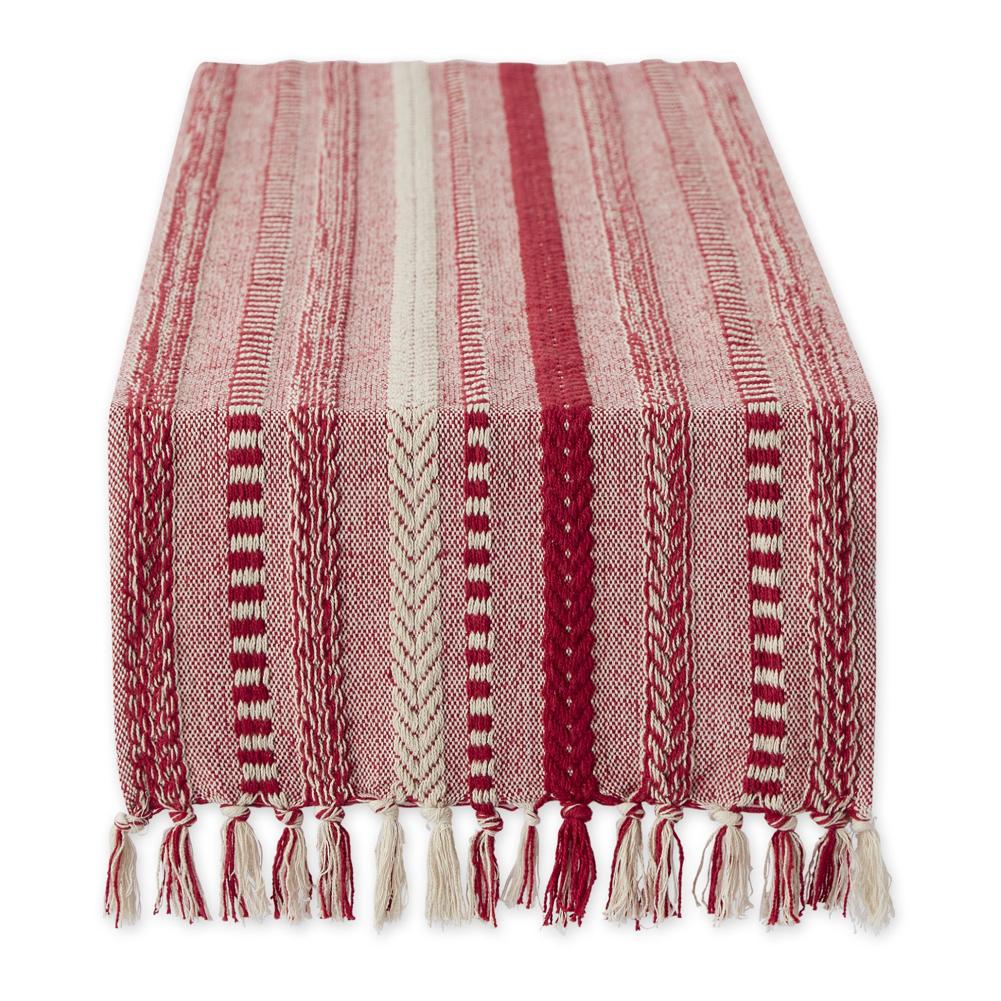 DII Stone Braided Stripe Jacquard Fringe Cotton Table Runner