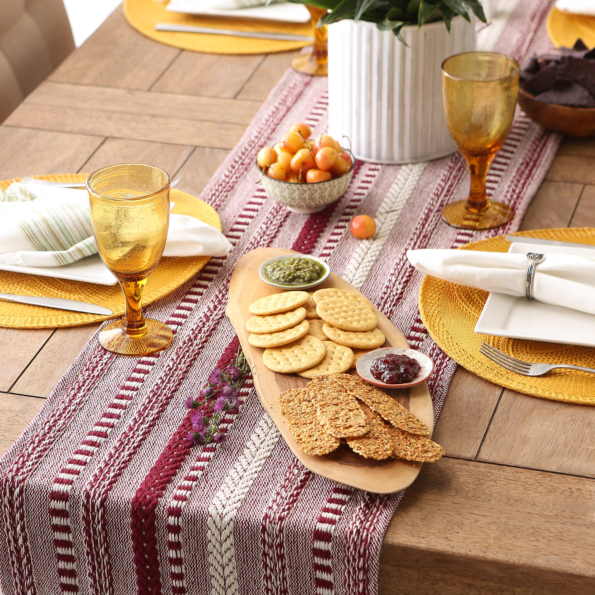 DII Stone Braided Stripe Jacquard Fringe Cotton Table Runner