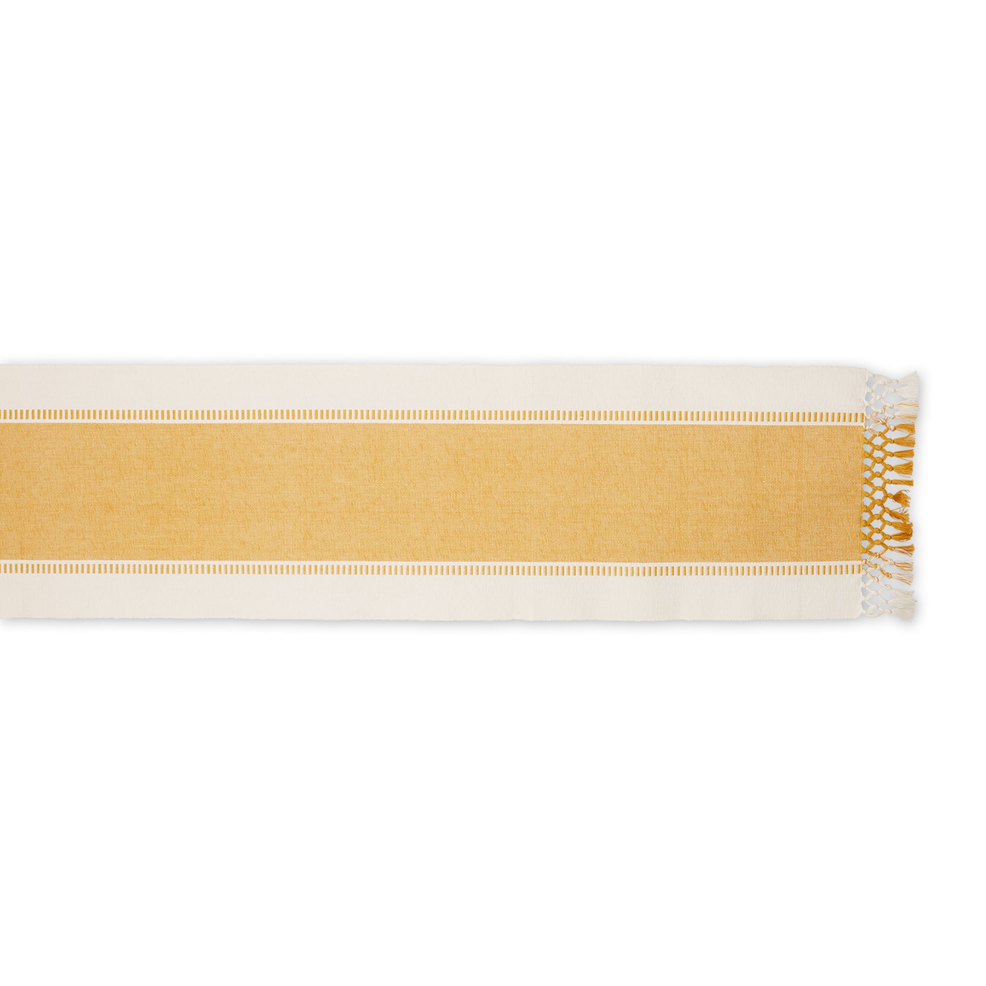 DII Ribbed Dobby Stripe Cotton Table Runner with Knotted Fringe