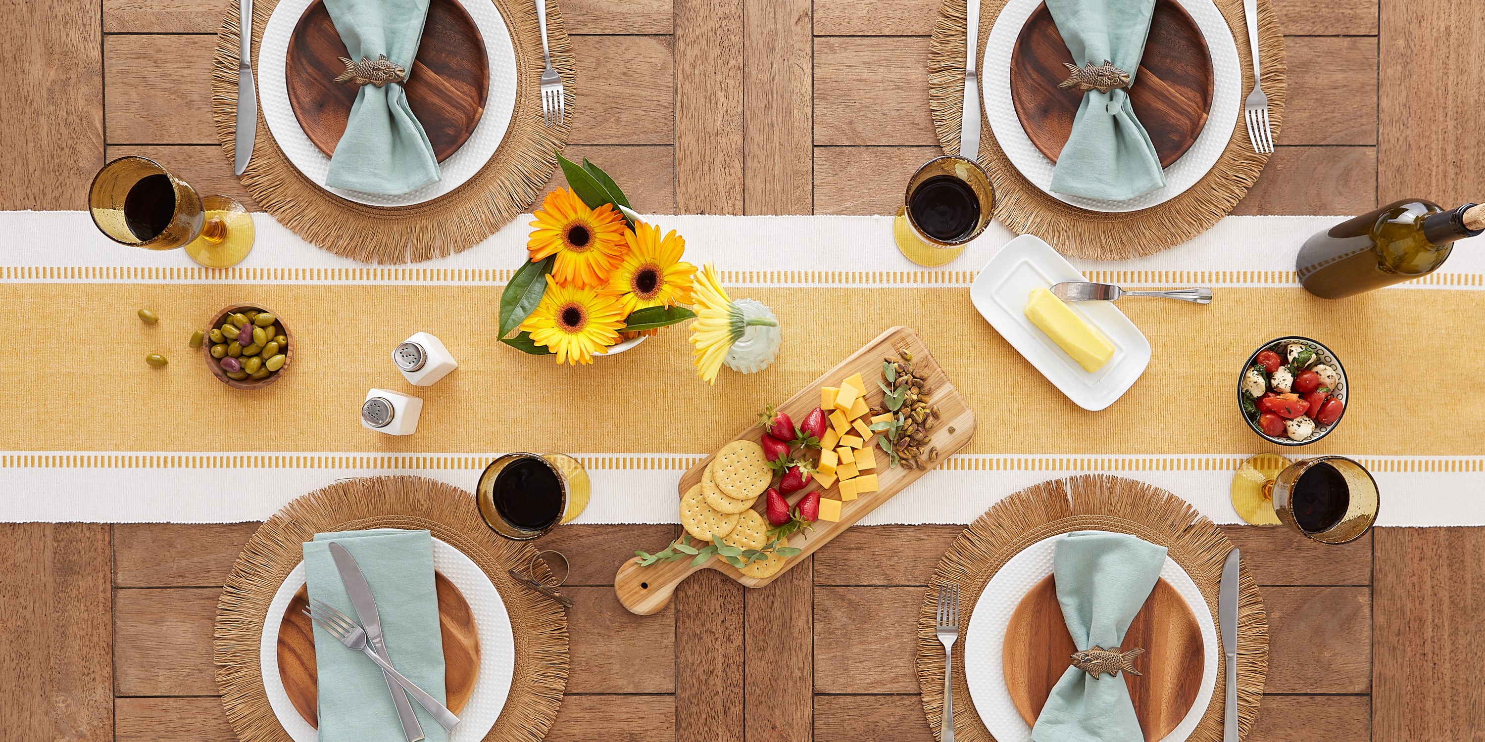 DII Ribbed Dobby Stripe Cotton Table Runner with Knotted Fringe