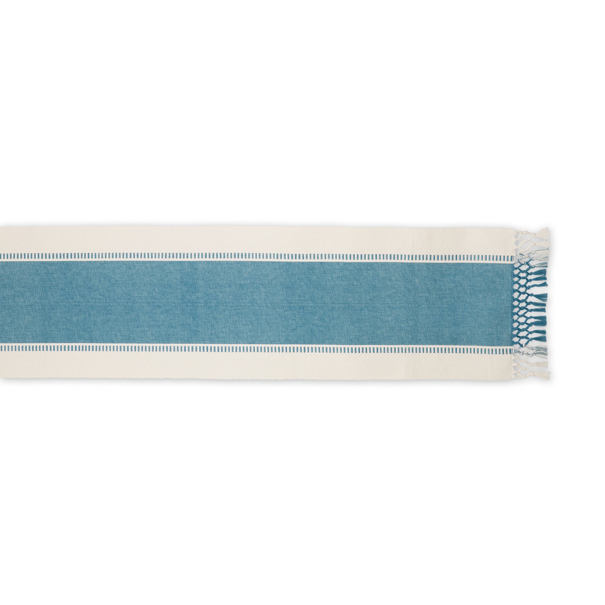 DII Ribbed Dobby Stripe Cotton Table Runner with Knotted Fringe