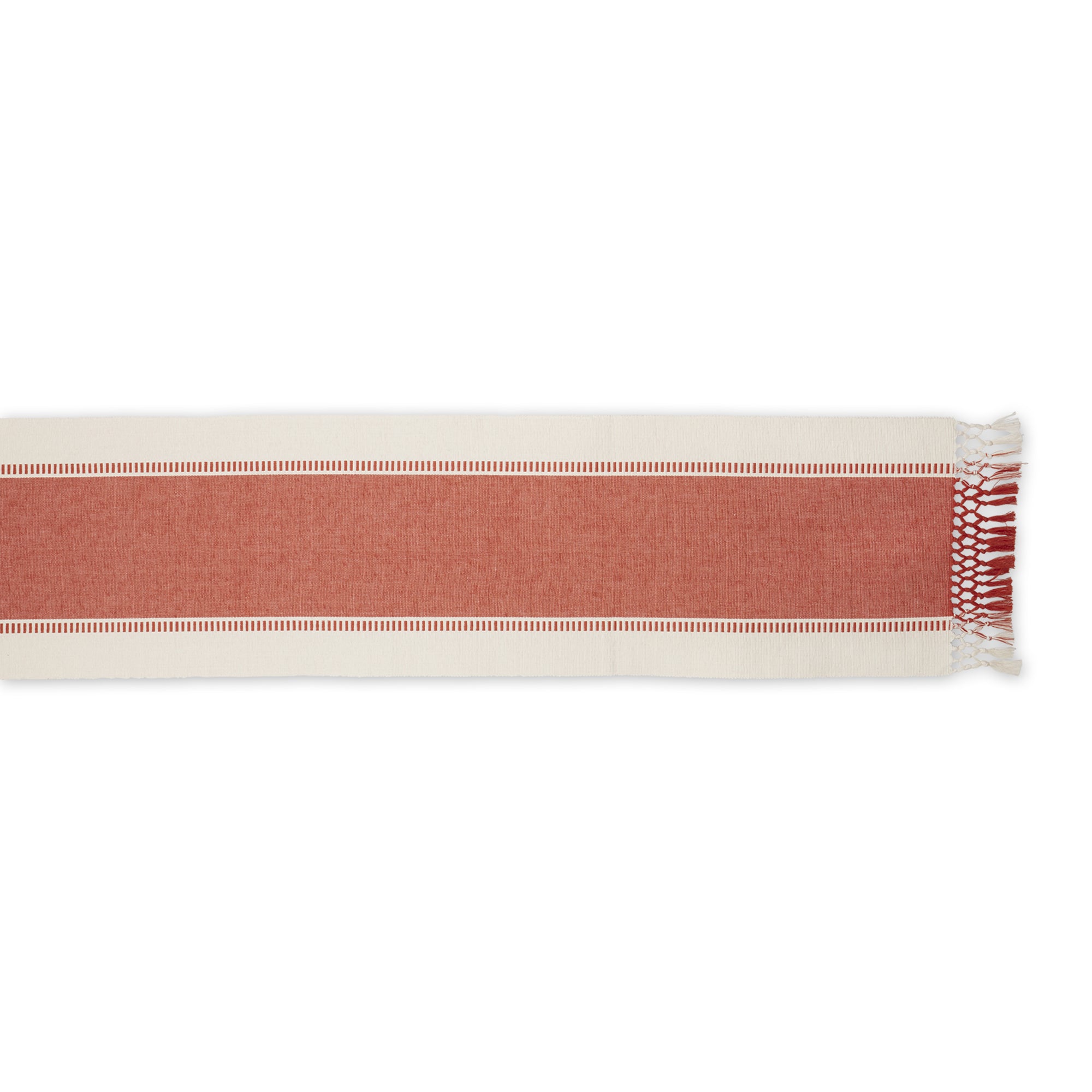 DII Ribbed Dobby Stripe Cotton Table Runner with Knotted Fringe