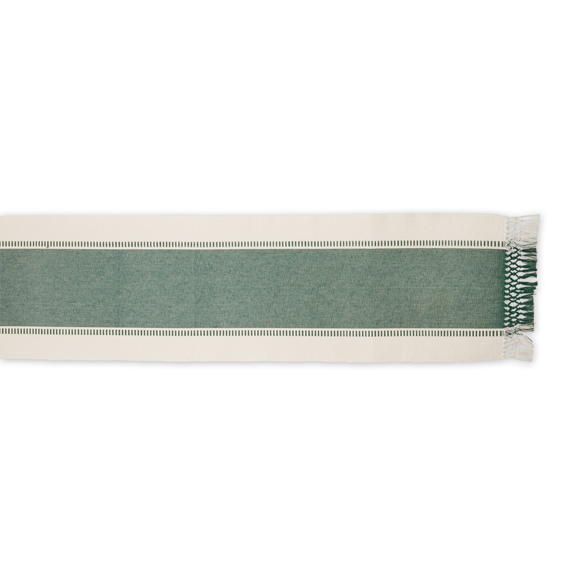 DII Ribbed Dobby Stripe Cotton Table Runner with Knotted Fringe