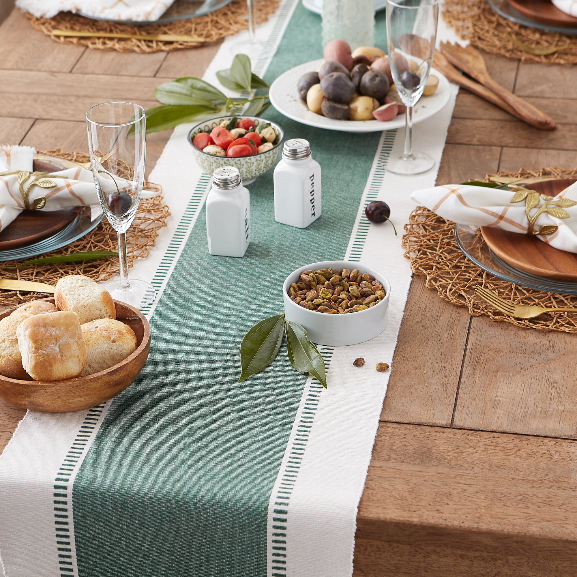 DII Ribbed Dobby Stripe Cotton Table Runner with Knotted Fringe