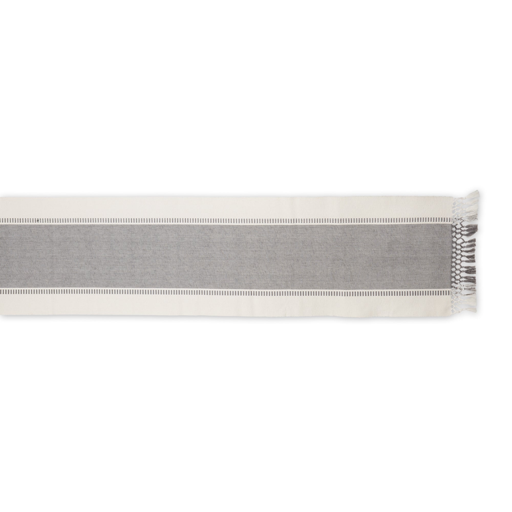 DII Ribbed Dobby Stripe Cotton Table Runner with Knotted Fringe