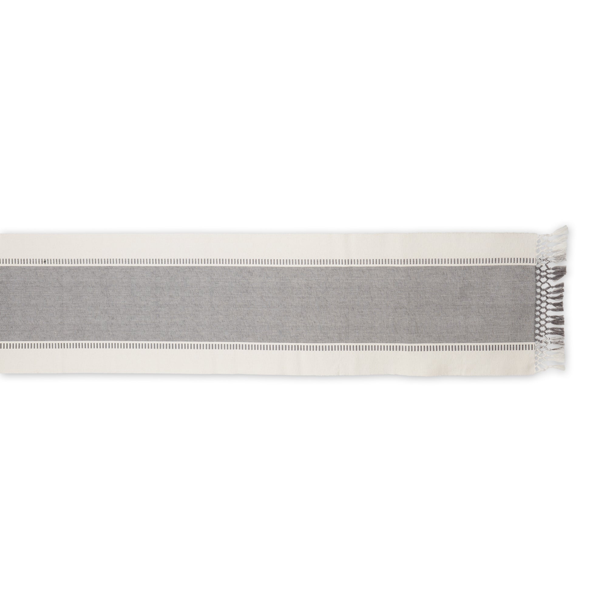 DII Ribbed Dobby Stripe Cotton Table Runner with Knotted Fringe