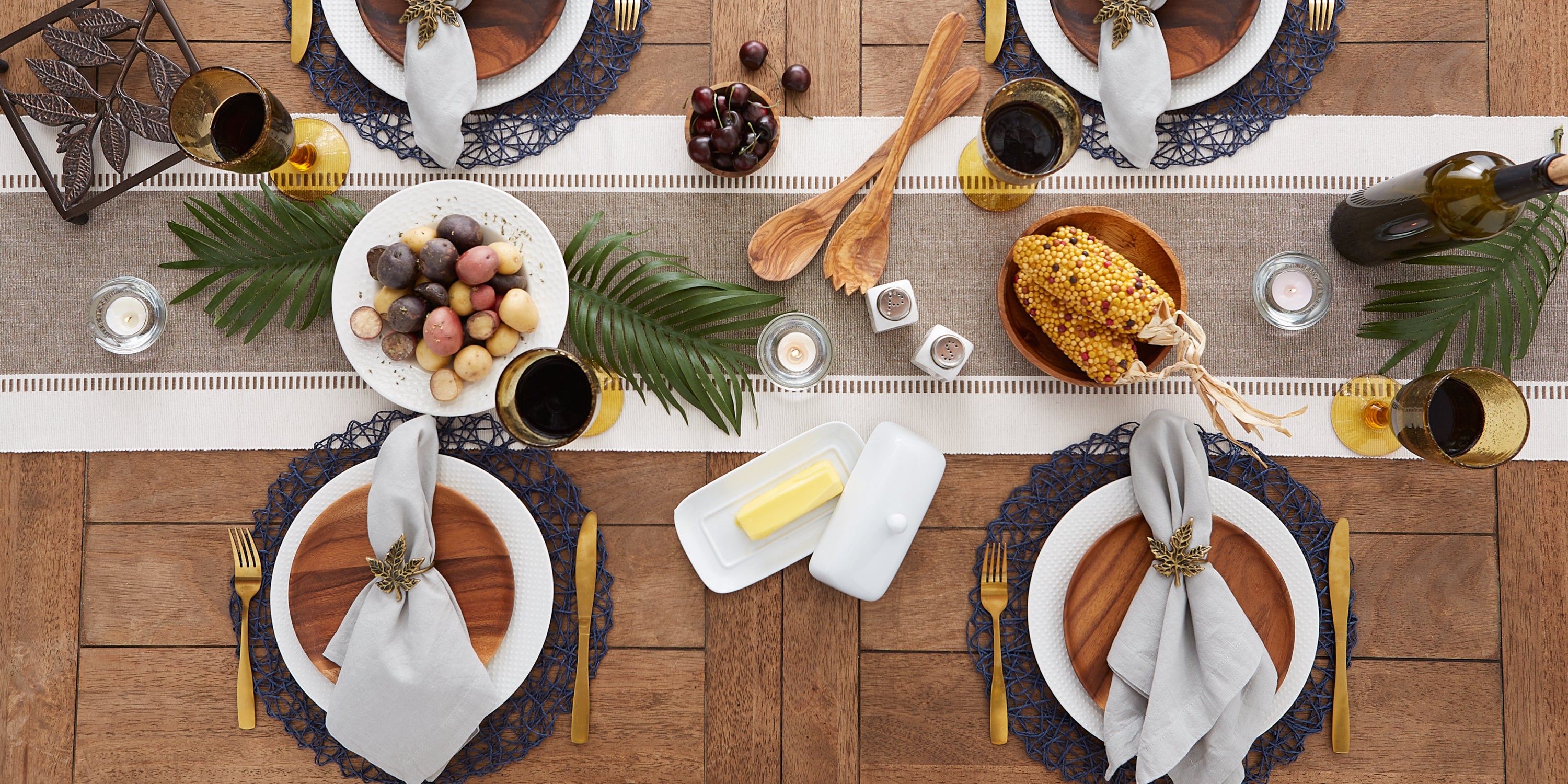 DII Ribbed Dobby Stripe Cotton Table Runner with Knotted Fringe