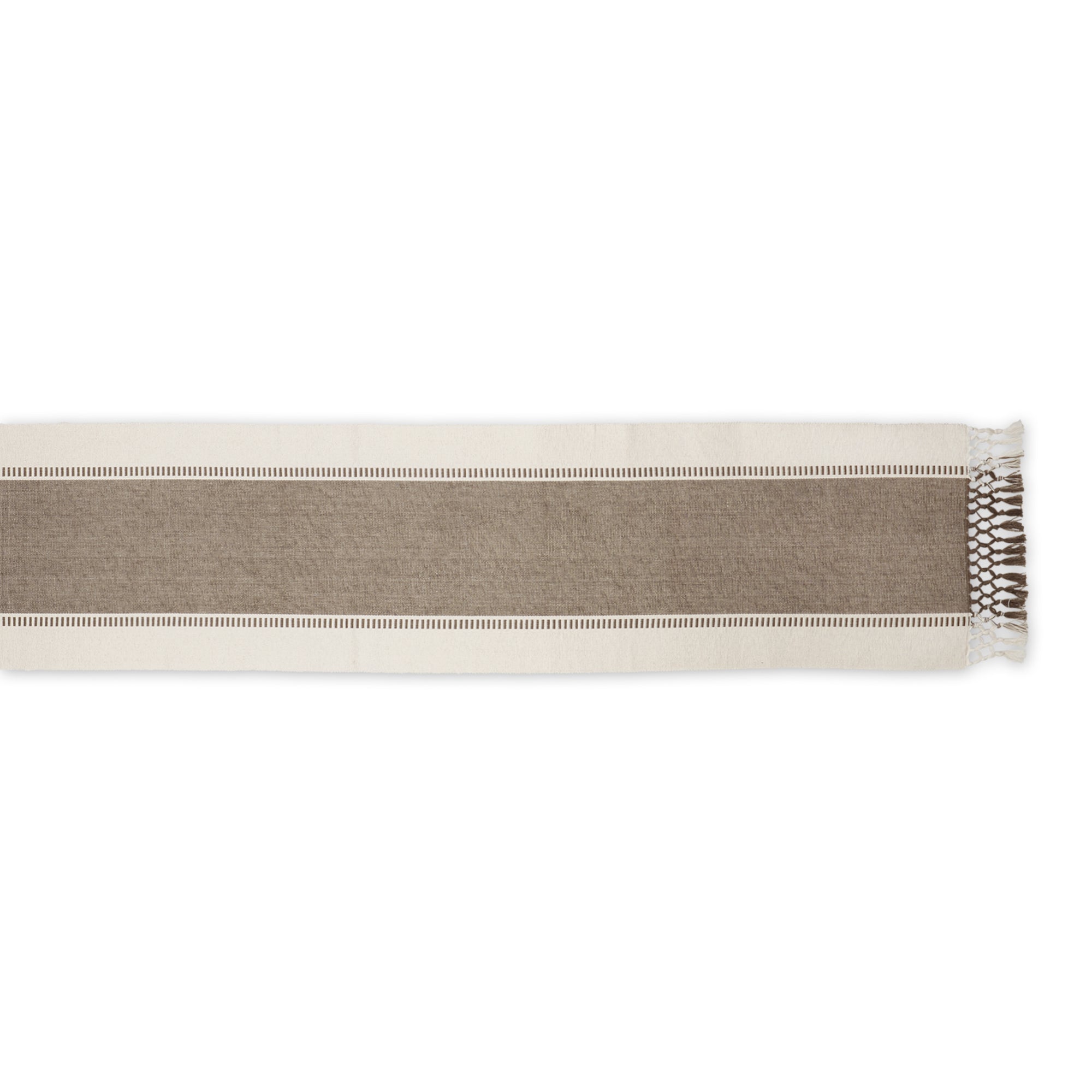 DII Ribbed Dobby Stripe Cotton Table Runner with Knotted Fringe