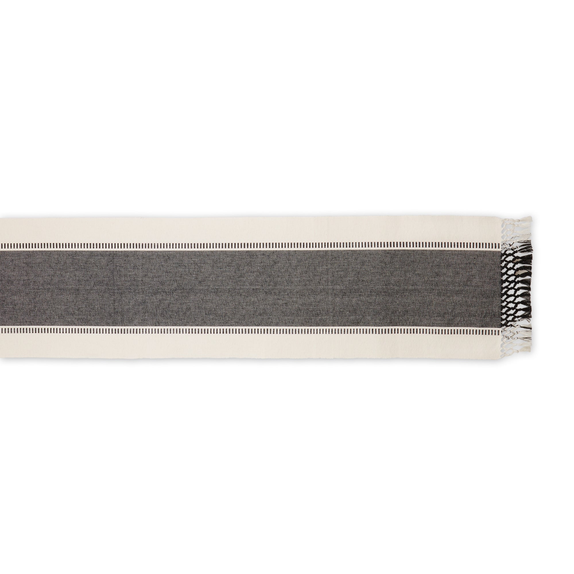 DII Ribbed Dobby Stripe Cotton Table Runner with Knotted Fringe